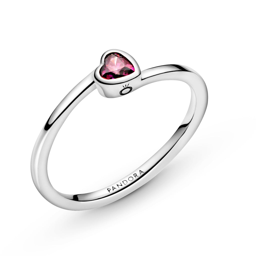 PANDORA Red Tilted Heart Solitaire Ring Sterling Silver Rings Statement Ring Jewelry Gift
