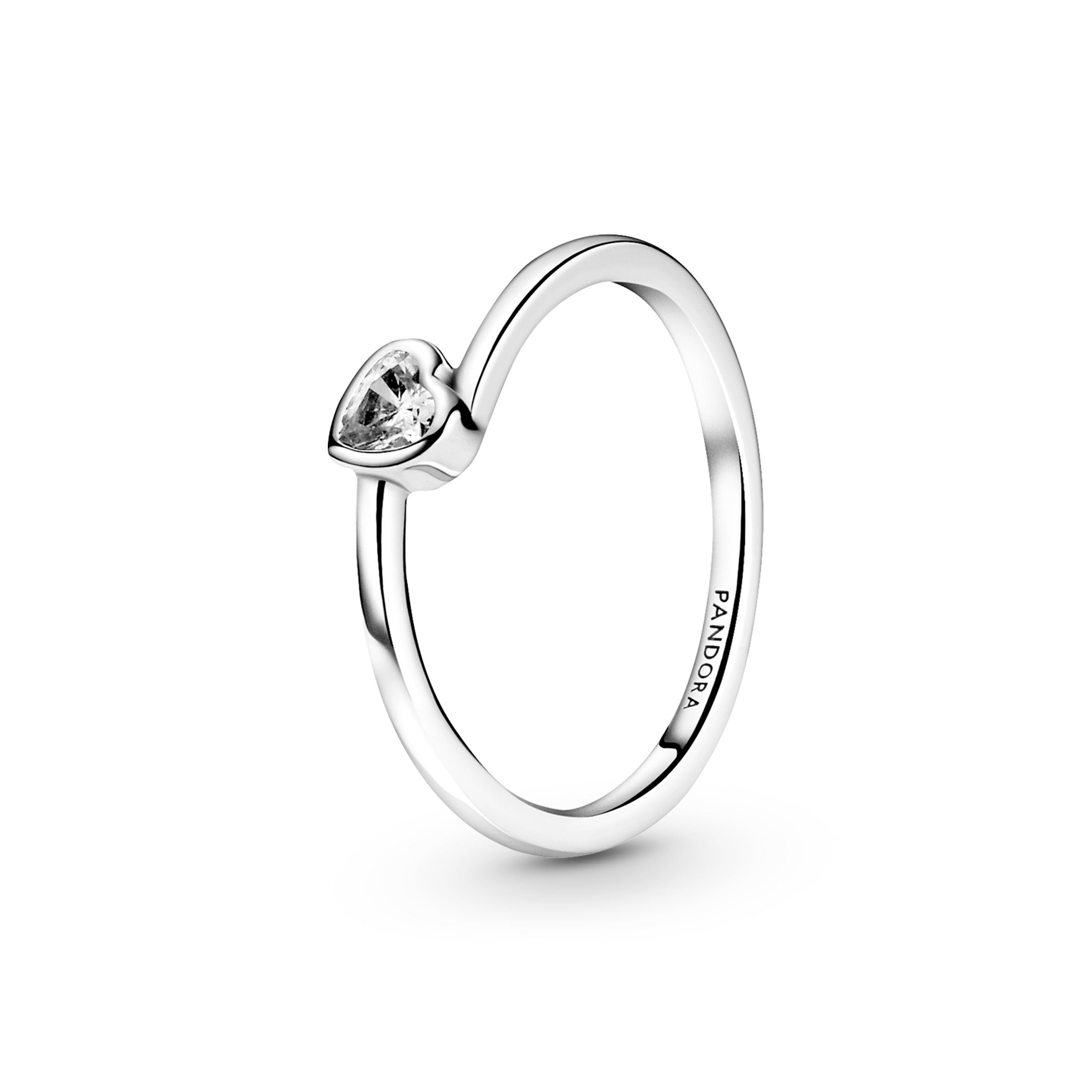 PANDORA Clear Tilted Heart Solitaire Ring Cubic Zirconia Silver Rings Statement Ring Jewelry Gift