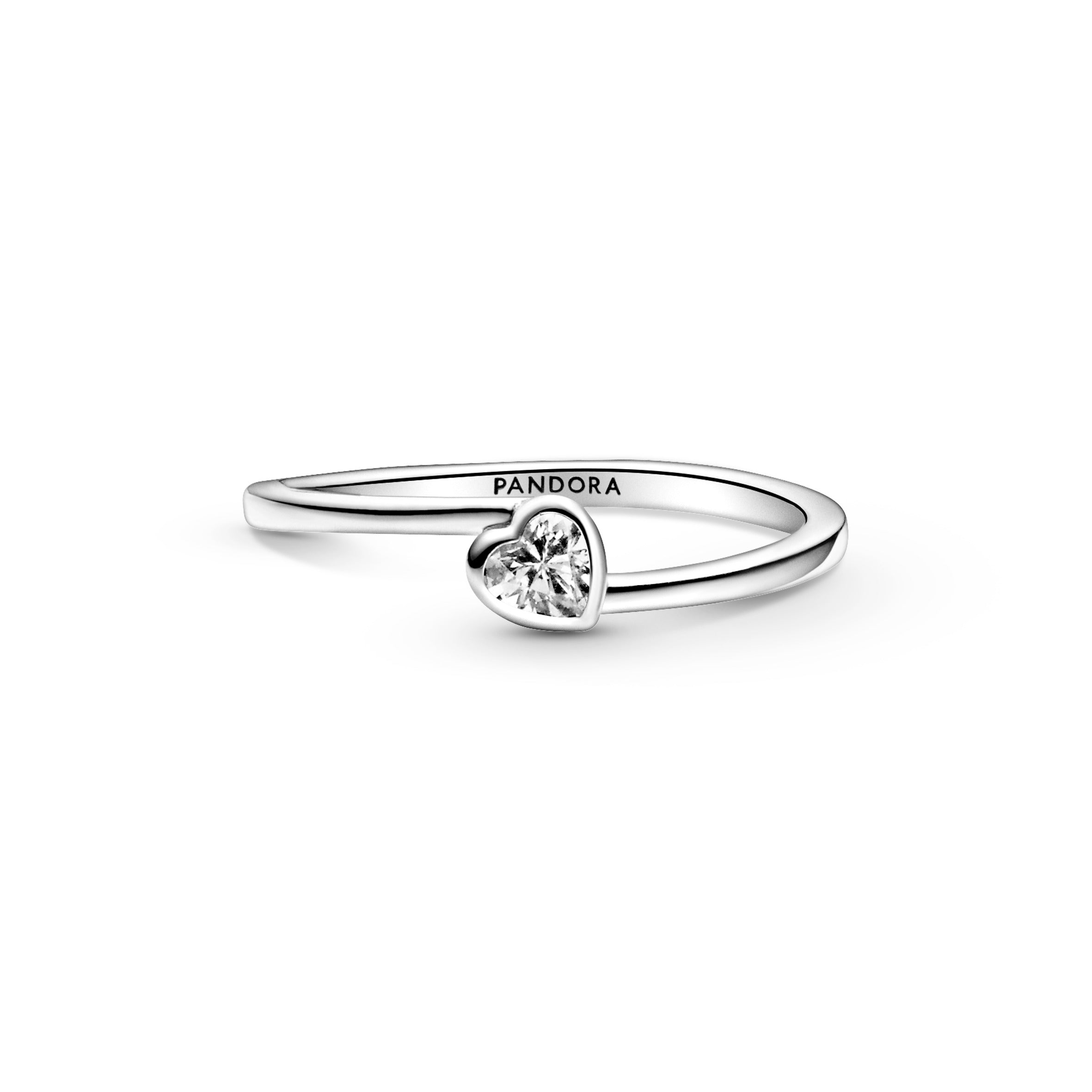 PANDORA Clear Tilted Heart Solitaire Ring Cubic Zirconia Silver Rings Statement Ring Jewelry Gift
