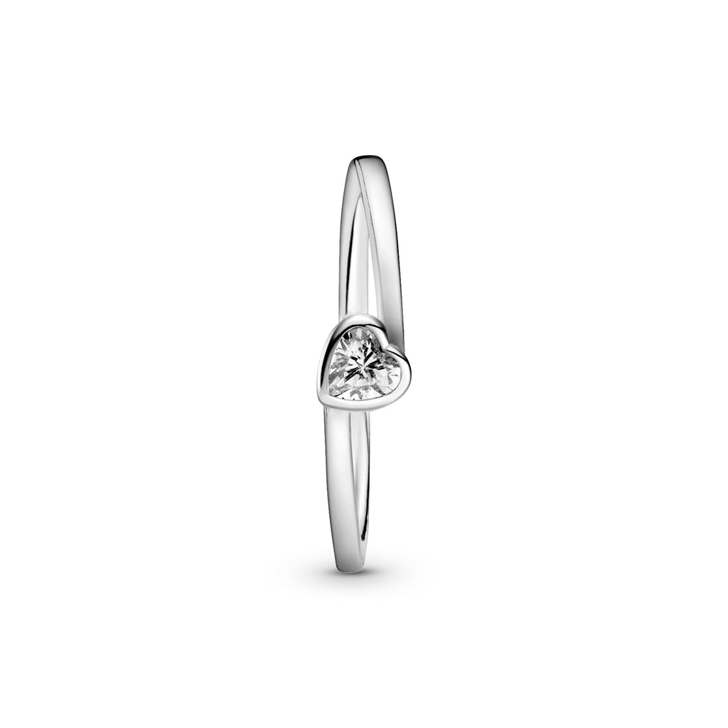 PANDORA Clear Tilted Heart Solitaire Ring Cubic Zirconia Silver Rings Statement Ring Jewelry Gift
