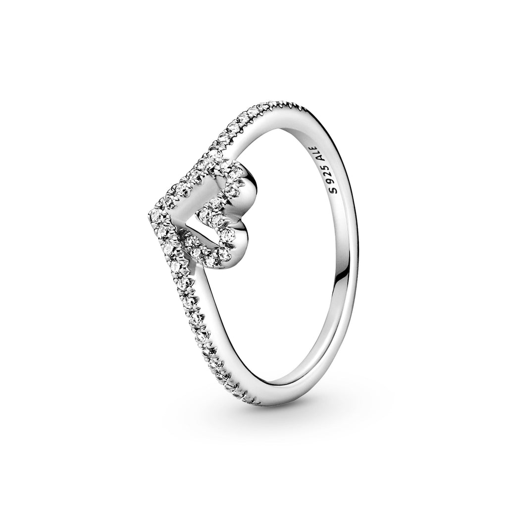 PANDORA Sparkling Wishbone Heart Ring Cubic Zirconia Rings Statement Ring Jewelry Gift