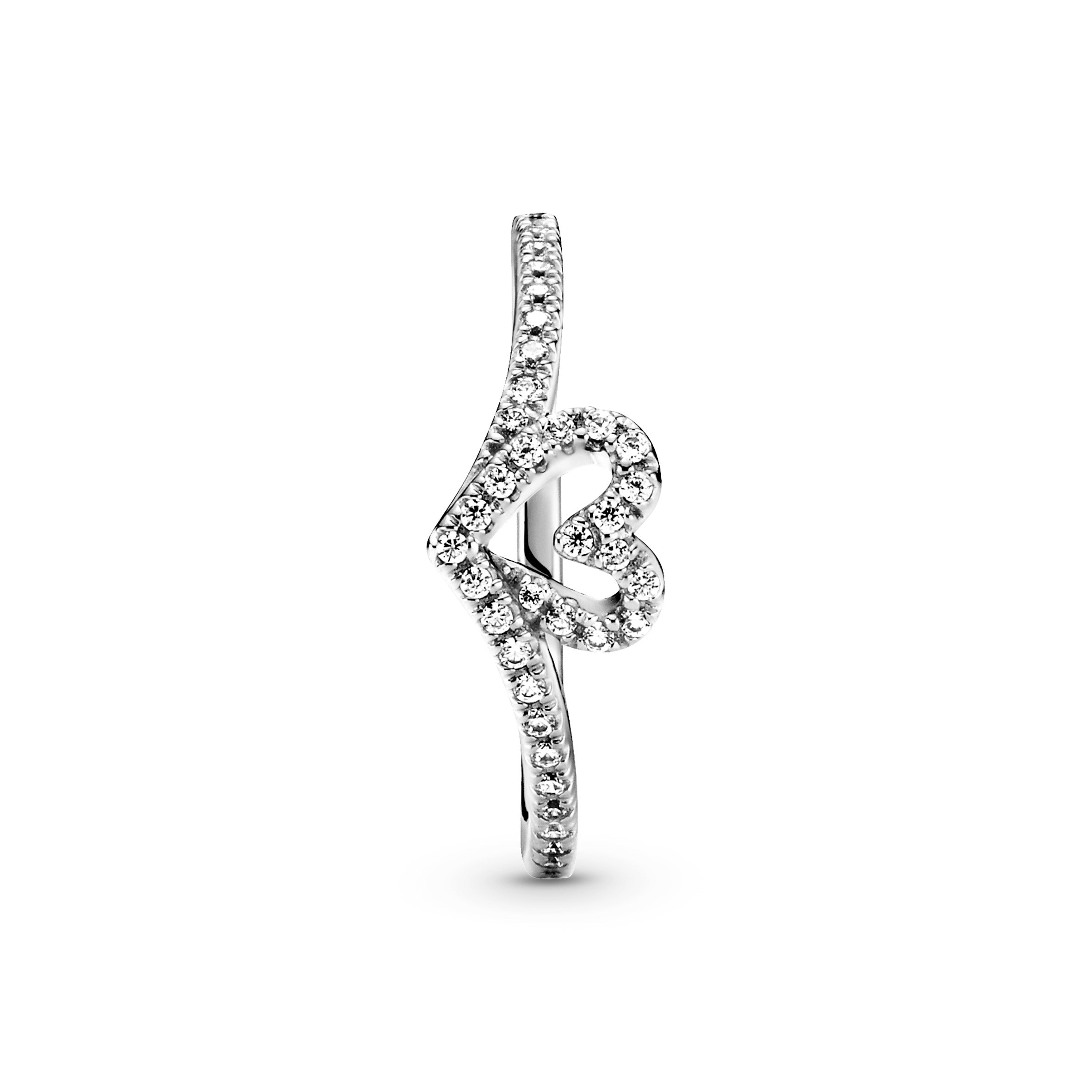 PANDORA Sparkling Wishbone Heart Ring Cubic Zirconia Rings Statement Ring Jewelry Gift