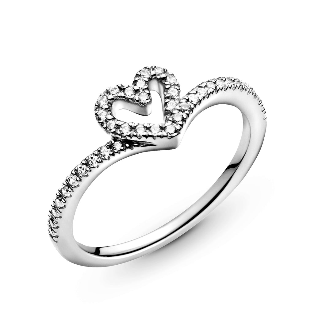 PANDORA Sparkling Wishbone Heart Ring Cubic Zirconia Rings Statement Ring Jewelry Gift