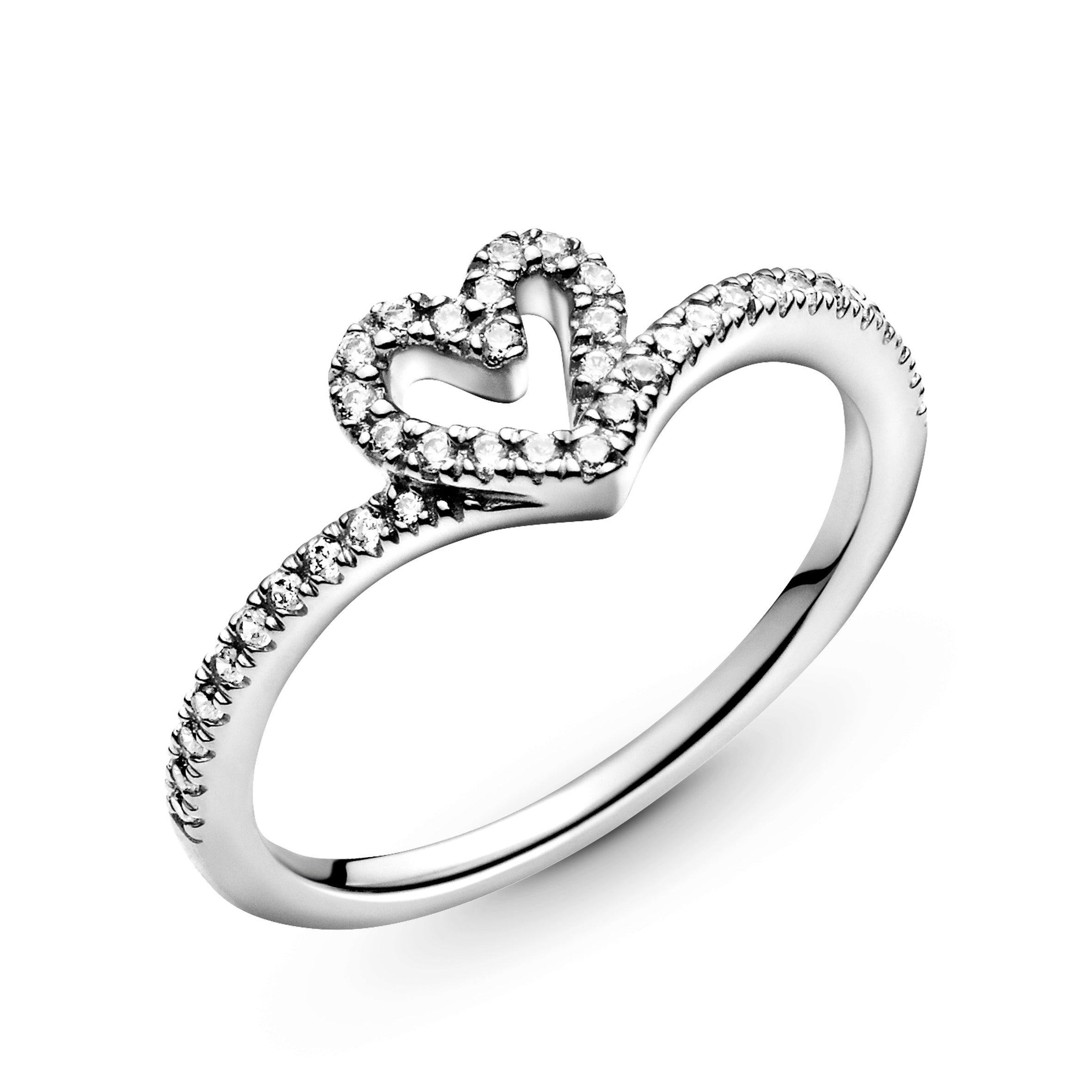 PANDORA Sparkling Wishbone Heart Ring Cubic Zirconia Rings Statement Ring Jewelry Gift