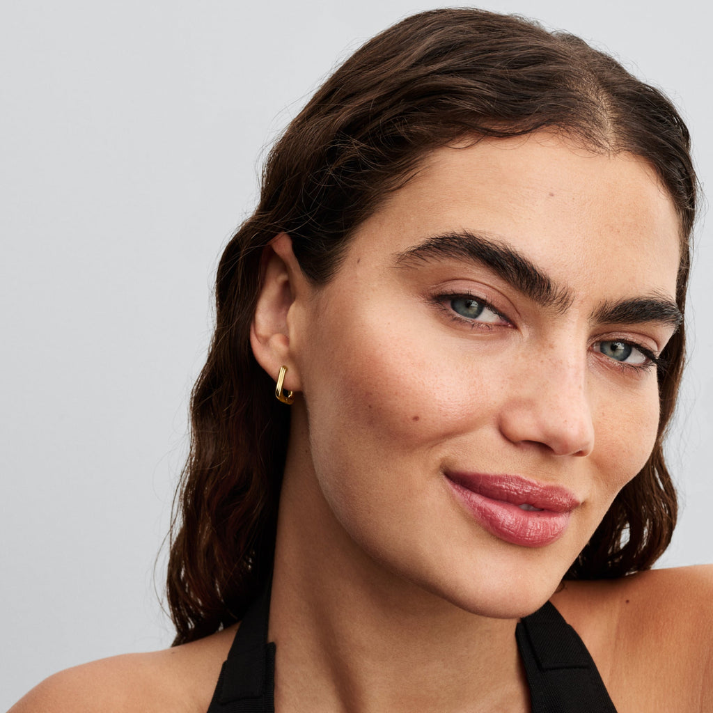 PANDORA Twisted Triangle Small Hoop Earrings 14K Gold Plated Unique Metal Blend Summer Statement Ring Jewelry Gift