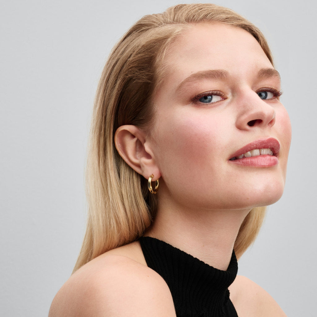 PANDORA Twisted Hoop Earrings 14K Gold Plated Unique Metal Blend Summer Statement Ring Jewelry Gift
