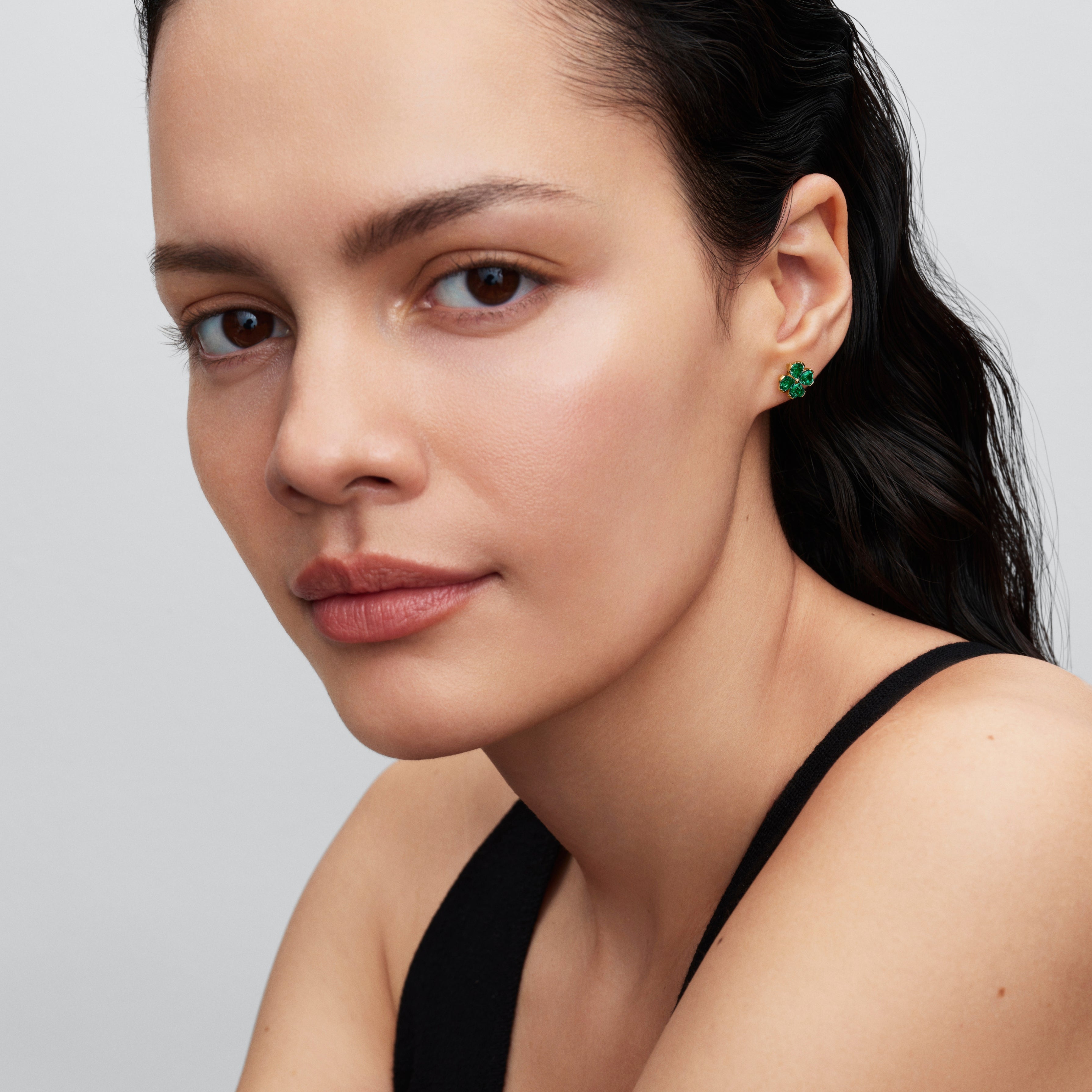 PANDORA Green Lucky Clover Stud Earrings 14K Gold Plated Unique Metal Blend Four Leaf Clover Statement Ring Jewelry Gift