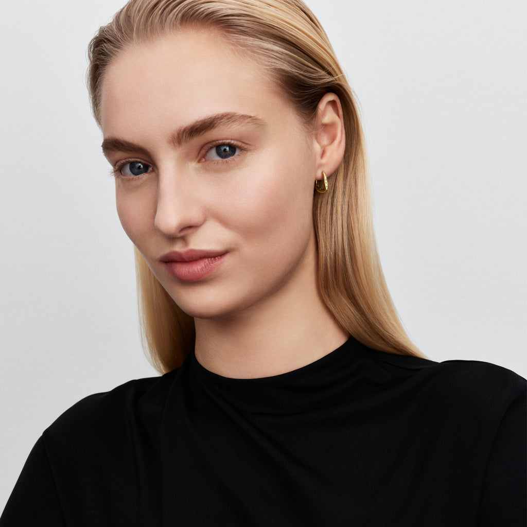 PANDORA Organically Shaped Stone-Set Hoop Earrings 14K Gold Plated Unique Metal Blend Summer Statement Ring Jewelry Gift