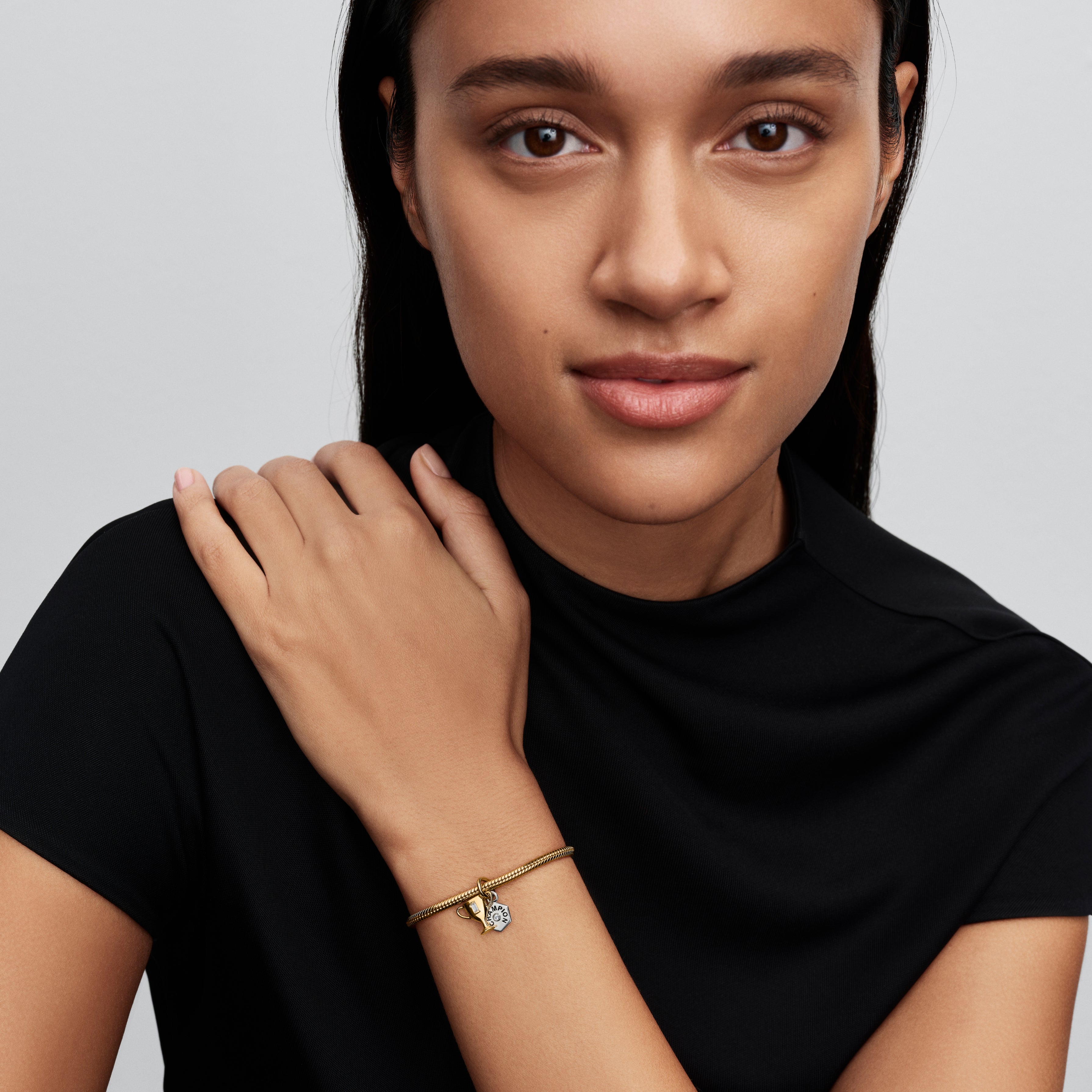 PANDORA Engravable Trophy Double Dangle Charm 14K Gold Plated Unique Metal Blend Sports Charms Bracelet Charm Jewelry Gift