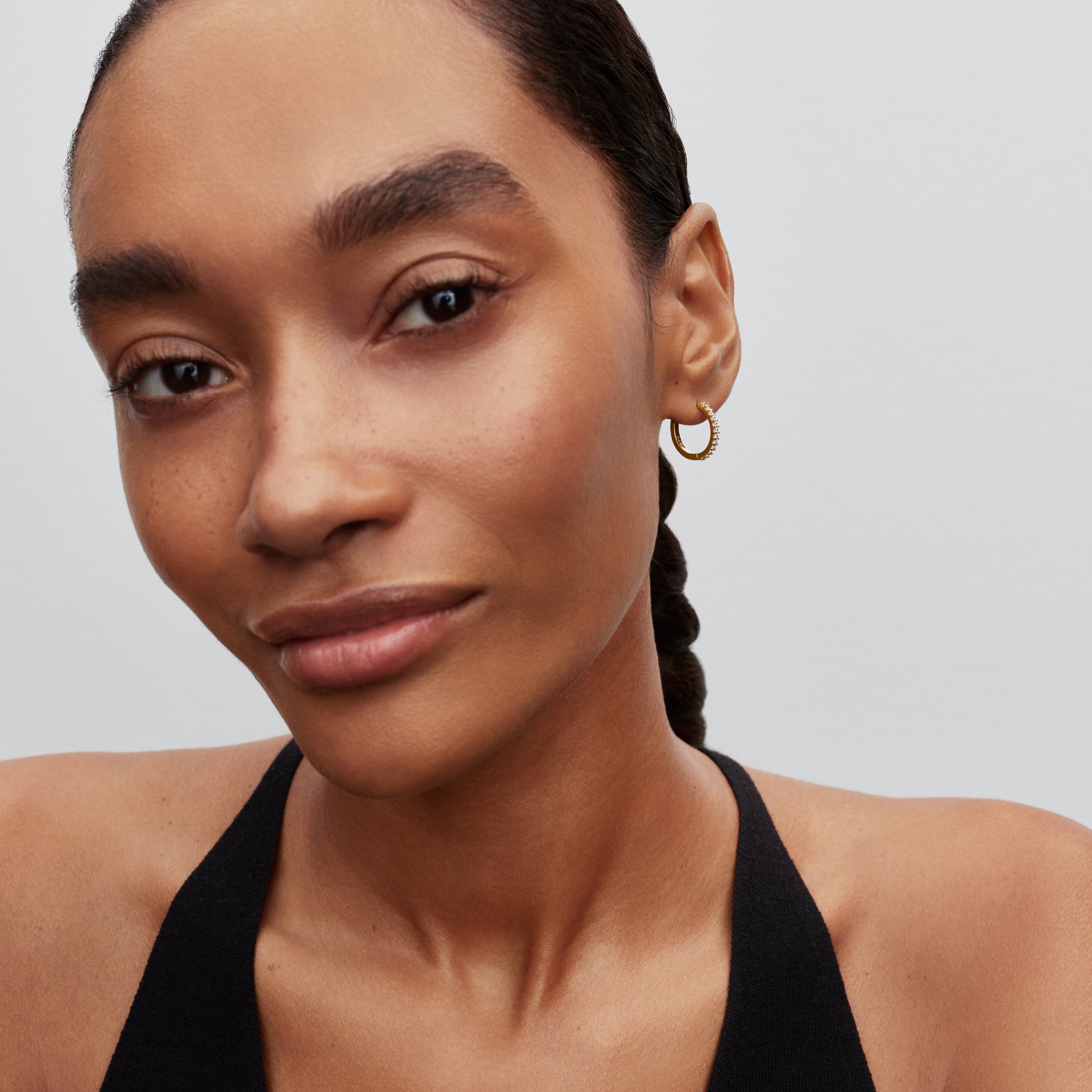 PANDORA Sparkling Mini Hoop Earrings 14K Gold Plated Unique Metal Blend Summer Statement Ring Jewelry Gift