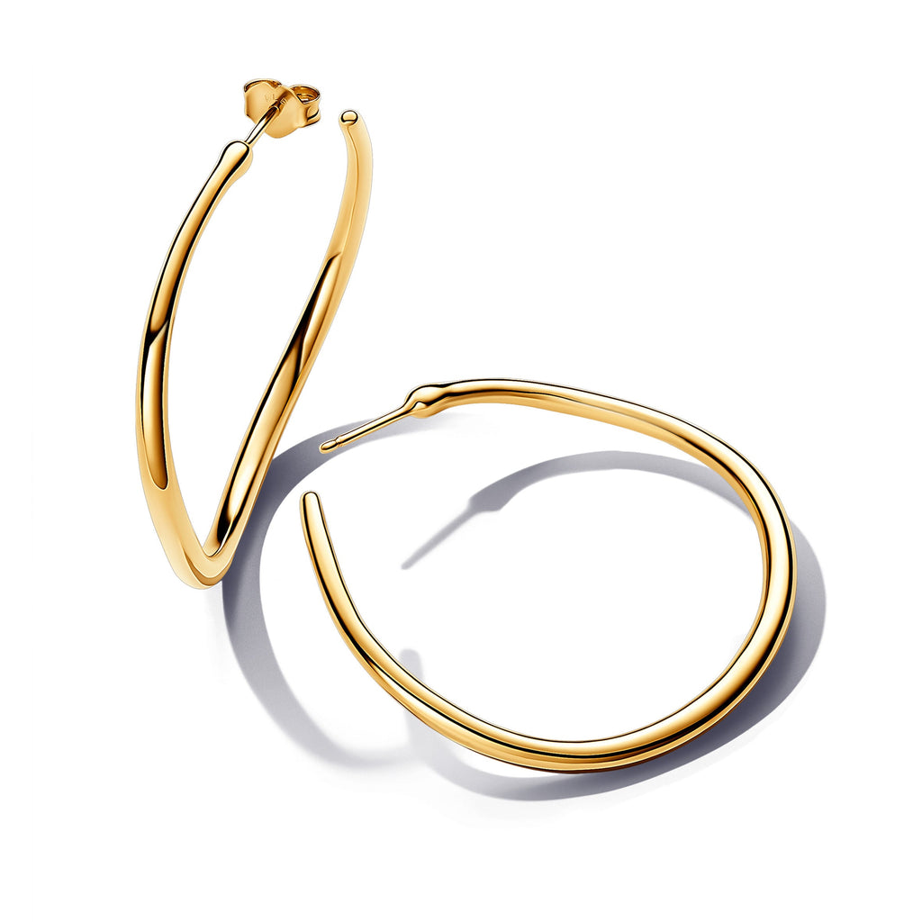 PANDORA Organically Shaped 42 Mm Open Hoop Earrings 14K Gold Plated Unique Metal Blend Statement Ring Jewelry Gift