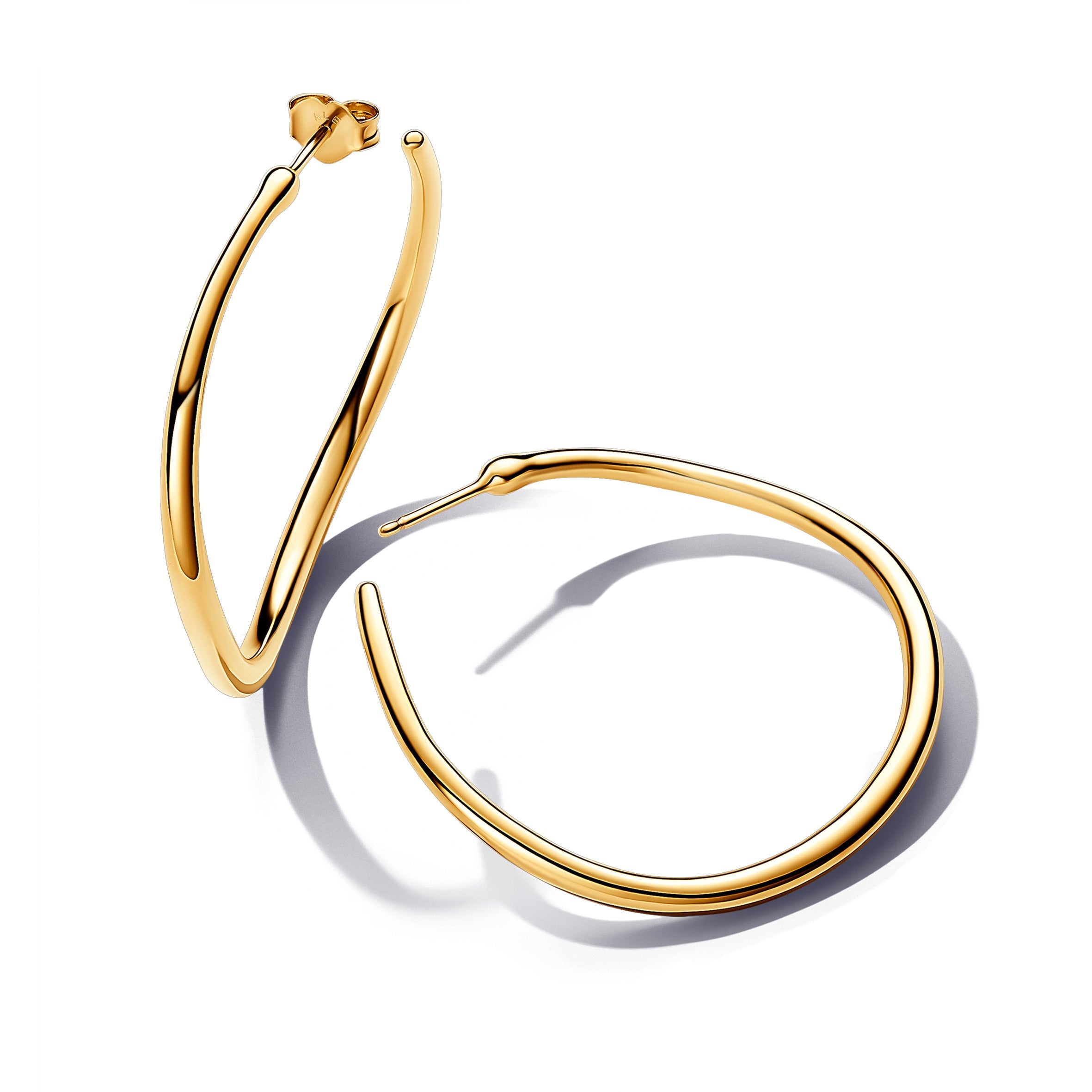 PANDORA Organically Shaped 42 Mm Open Hoop Earrings 14K Gold Plated Unique Metal Blend Statement Ring Jewelry Gift