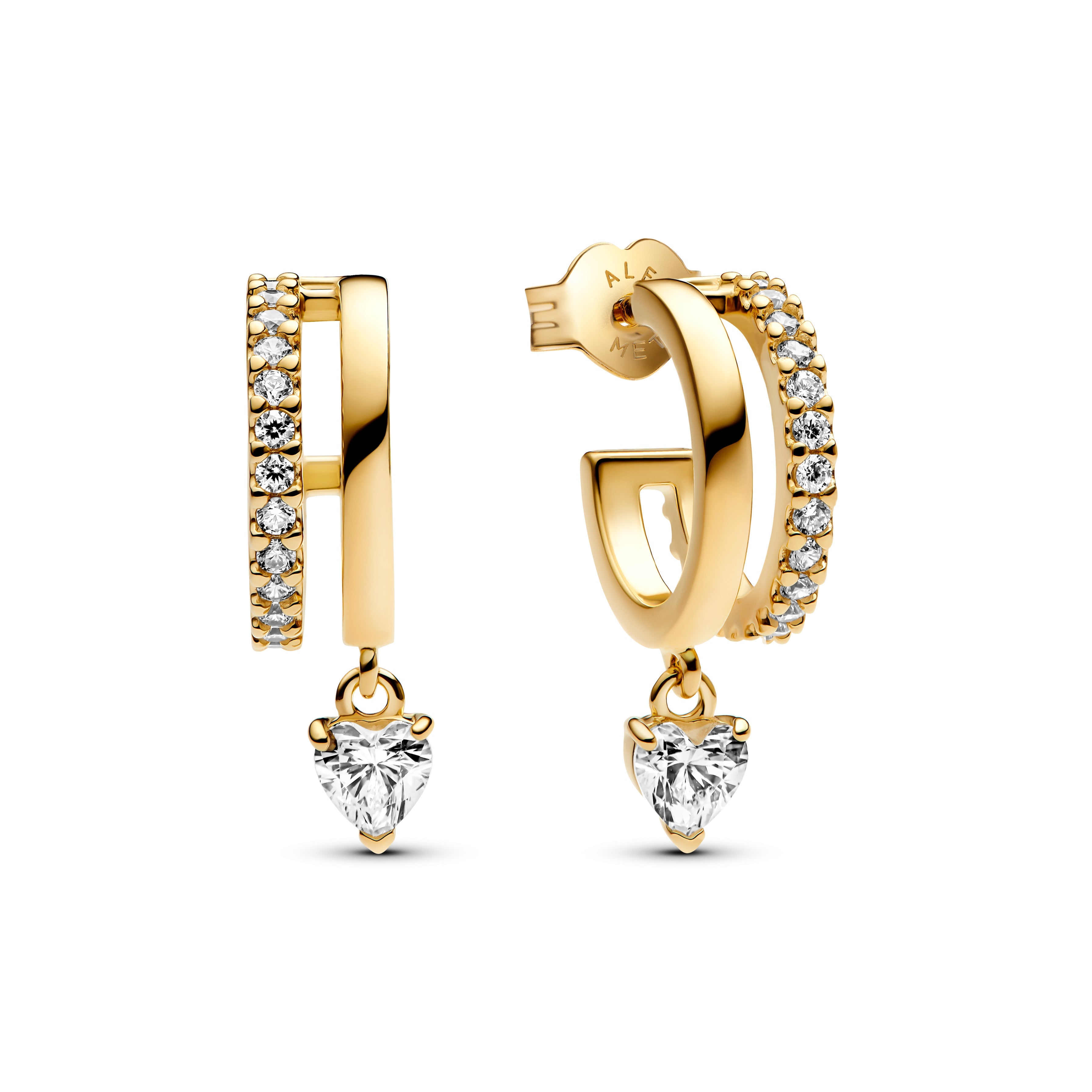 PANDORA Dangling Heart Hoop Earrings 14K Gold Plated Unique Metal Blend Statement Ring Jewelry Gift