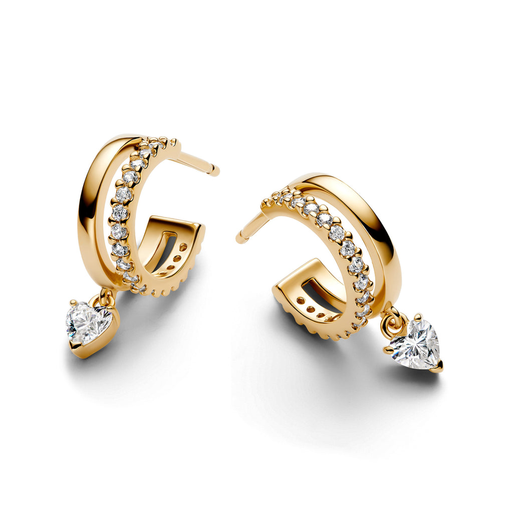 PANDORA Dangling Heart Hoop Earrings 14K Gold Plated Unique Metal Blend Statement Ring Jewelry Gift