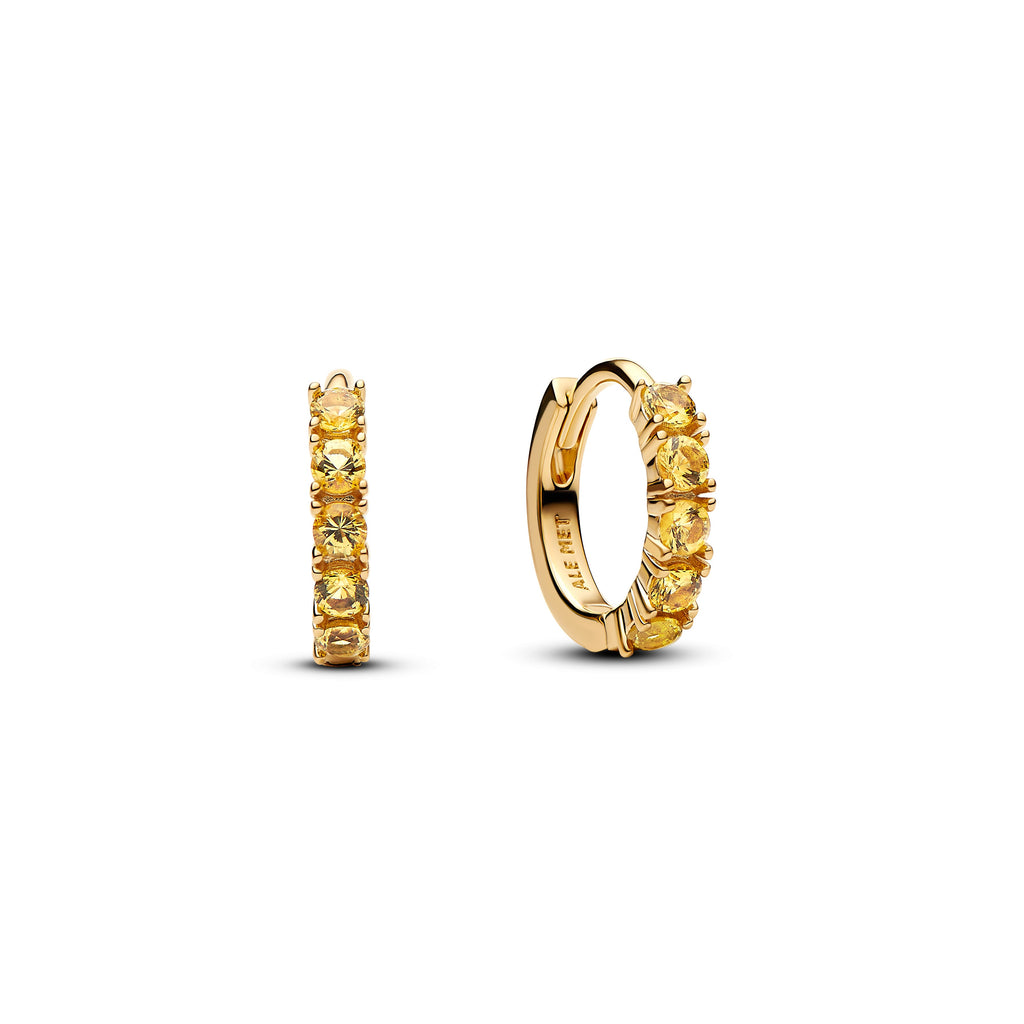 PANDORA Yellow Huggie Earrings 14K Gold Plated Unique Metal Blend Summer Statement Ring Jewelry Gift