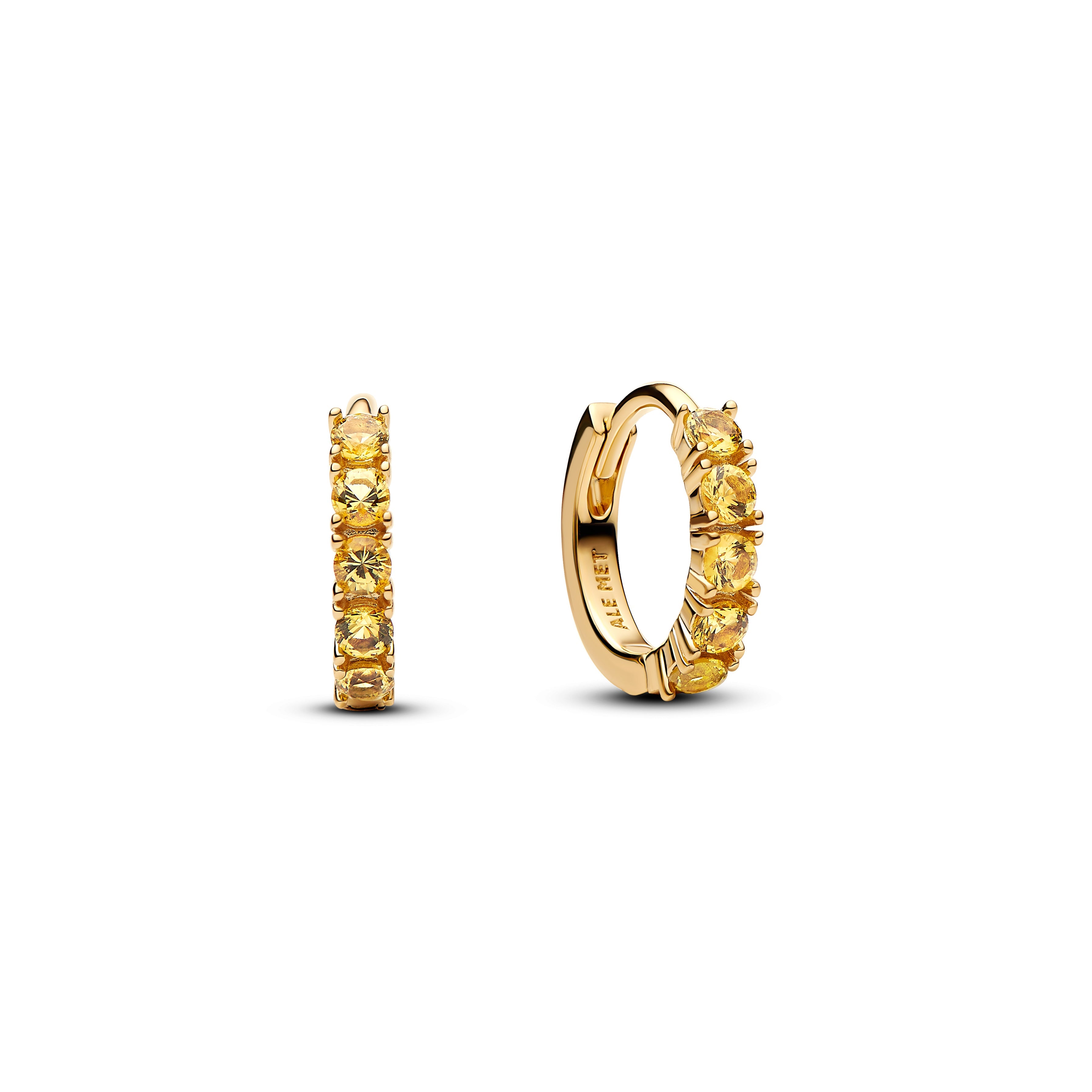 PANDORA Yellow Huggie Earrings 14K Gold Plated Unique Metal Blend Summer Statement Ring Jewelry Gift