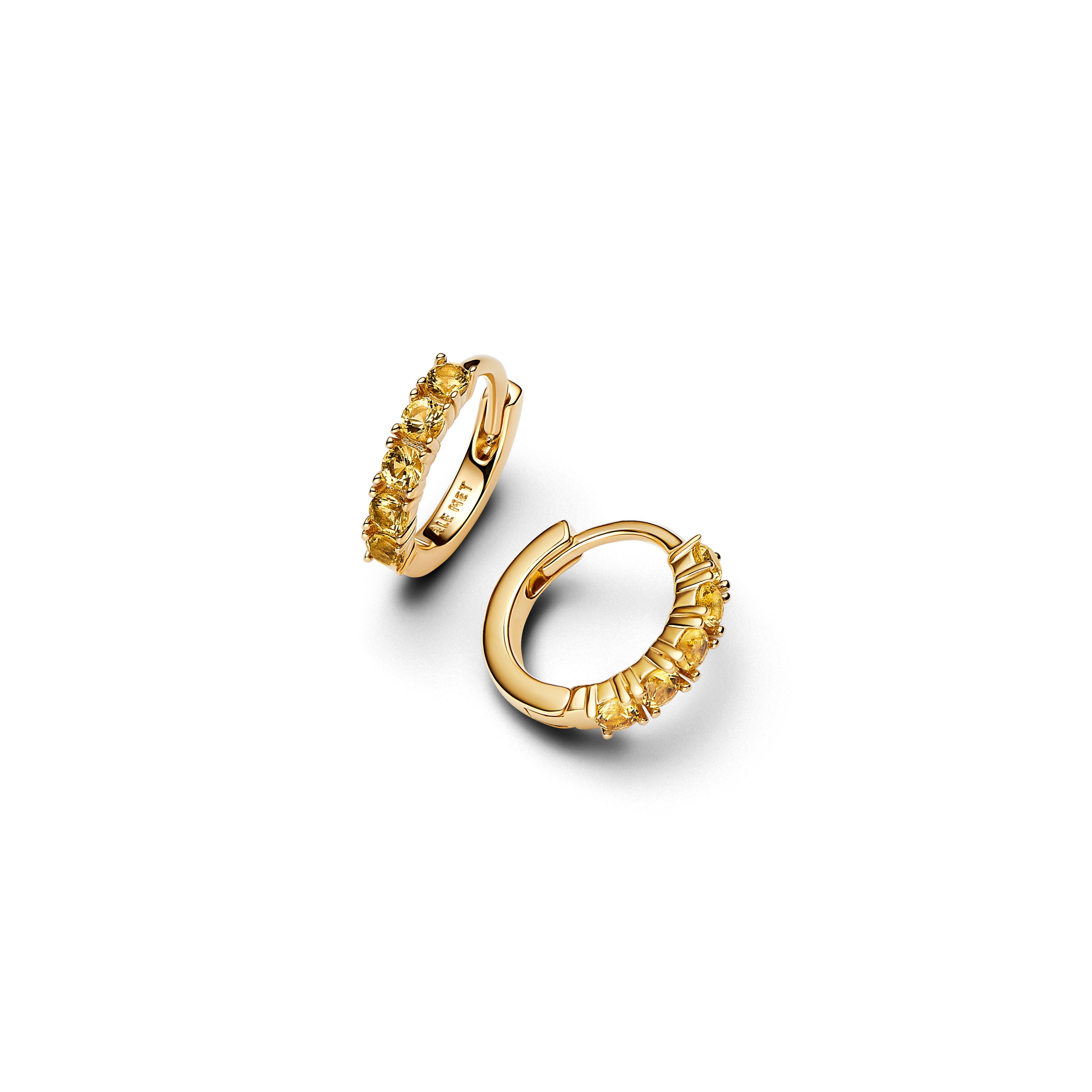 PANDORA Yellow Huggie Earrings 14K Gold Plated Unique Metal Blend Summer Statement Ring Jewelry Gift