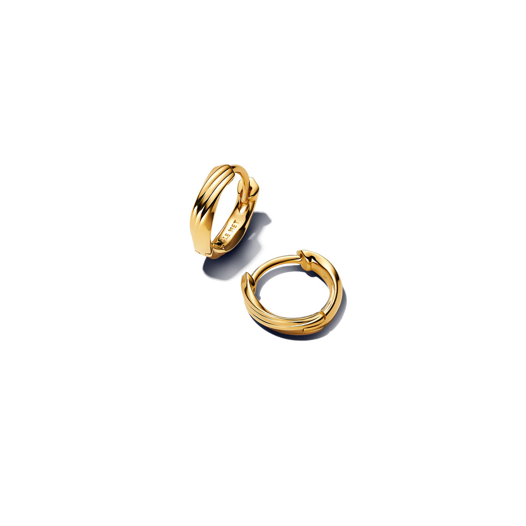 PANDORA Twisted Huggie Earrings 14K Gold Plated Unique Metal Blend Summer Statement Ring Jewelry Gift