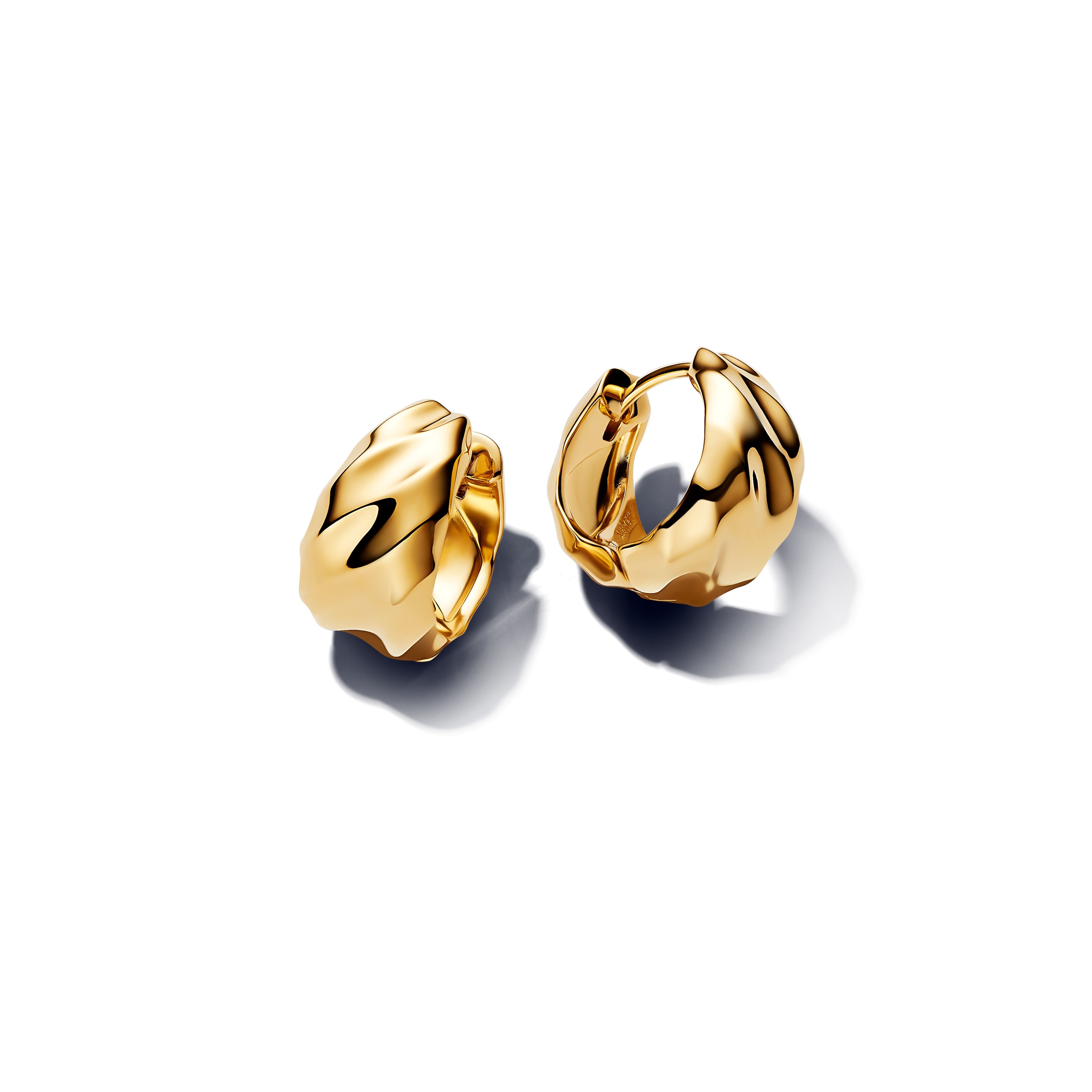 PANDORA Rippled Hoop Earrings 14K Gold Plated Unique Metal Blend Summer Statement Ring Jewelry Gift