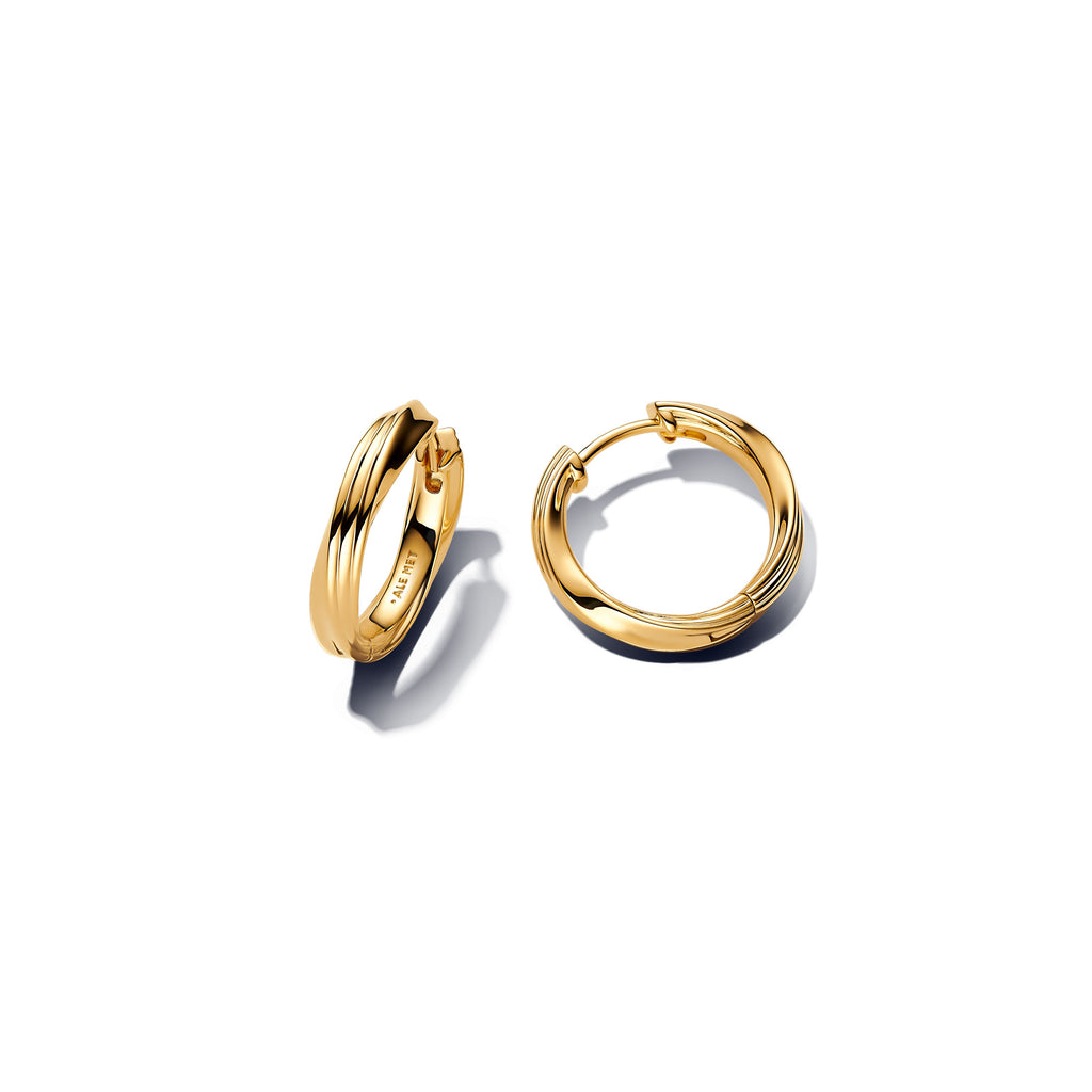 PANDORA Twisted Hoop Earrings 14K Gold Plated Unique Metal Blend Summer Statement Ring Jewelry Gift