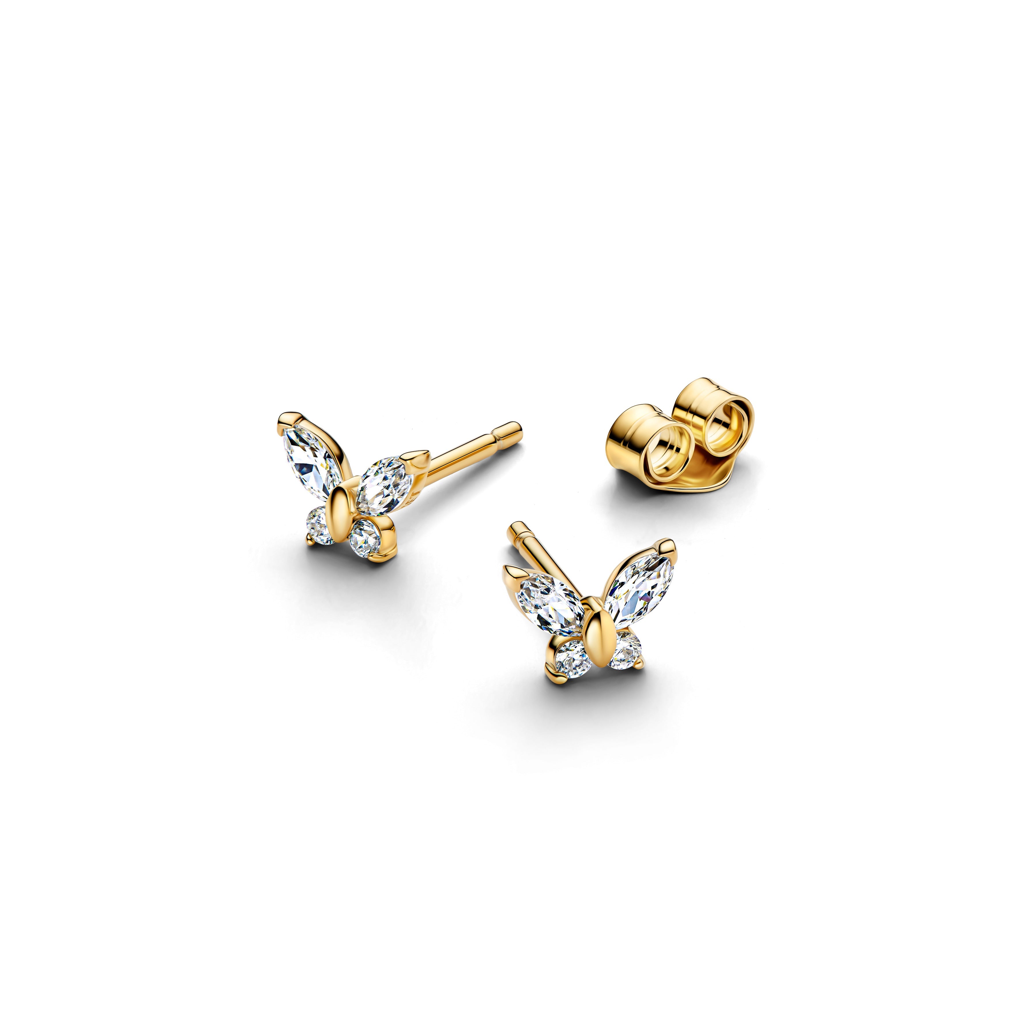 PANDORA Butterfly Stud Earrings 14K Gold Plated Unique Metal Blend Animals Statement Ring Jewelry Gift