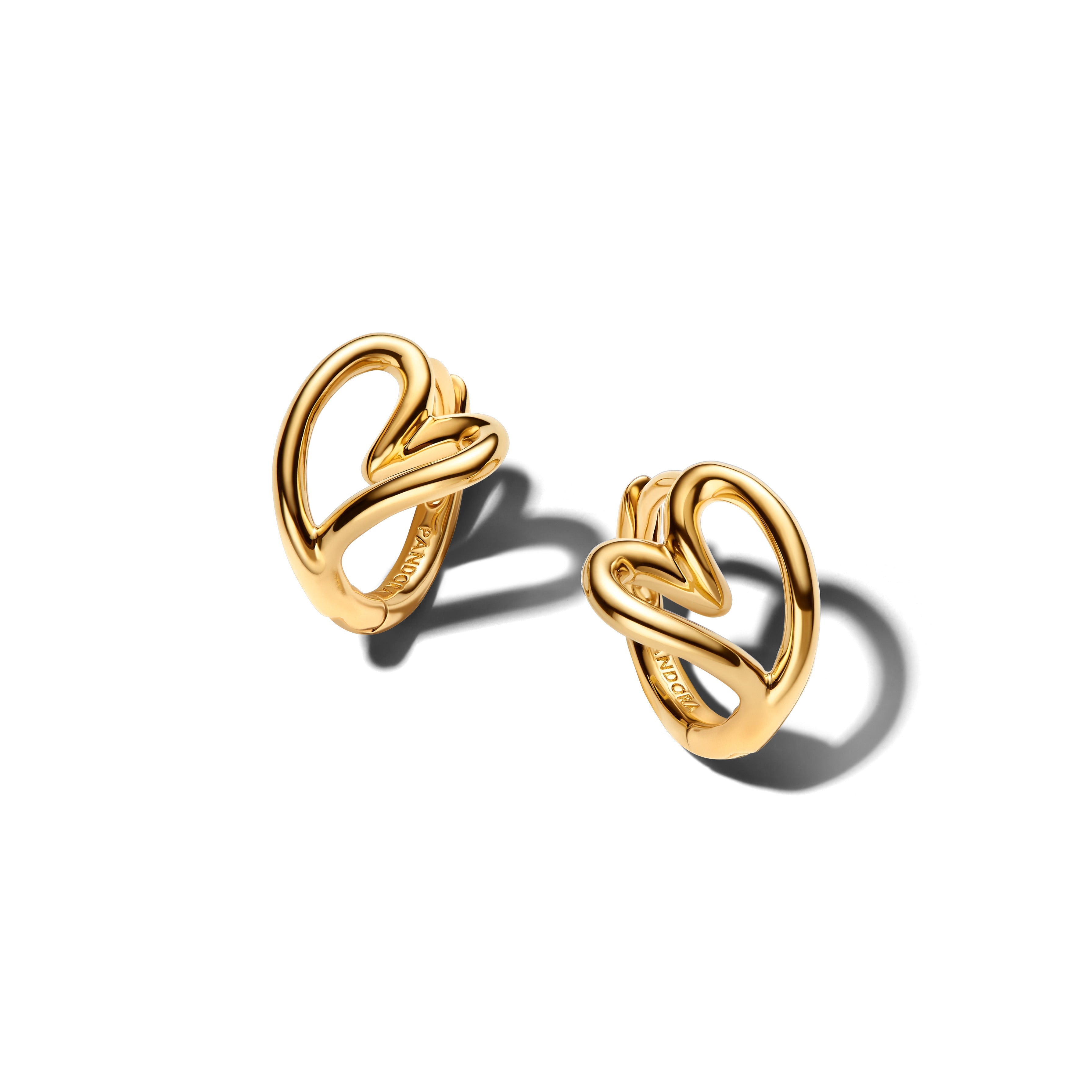 PANDORA Organically Shaped Heart Small Hoop Earrings 14K Gold Plated Unique Metal Blend Statement Ring Jewelry Gift