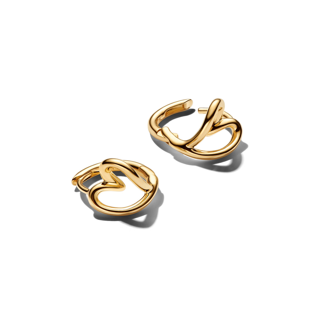 PANDORA Organically Shaped Heart Small Hoop Earrings 14K Gold Plated Unique Metal Blend Statement Ring Jewelry Gift
