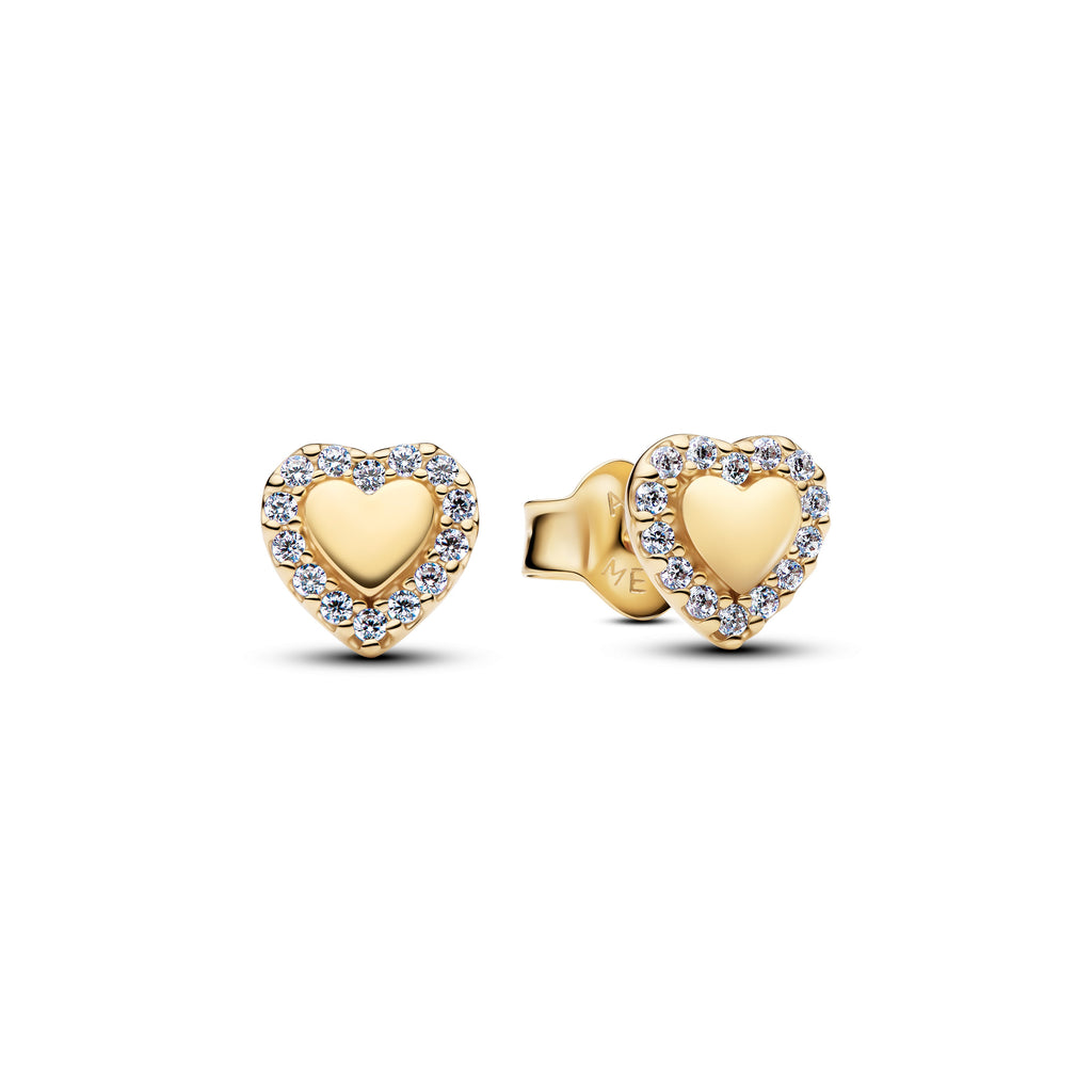 PANDORA Heart Halo Stud Earrings 14K Gold Plated Unique Metal Blend Statement Ring Jewelry Gift