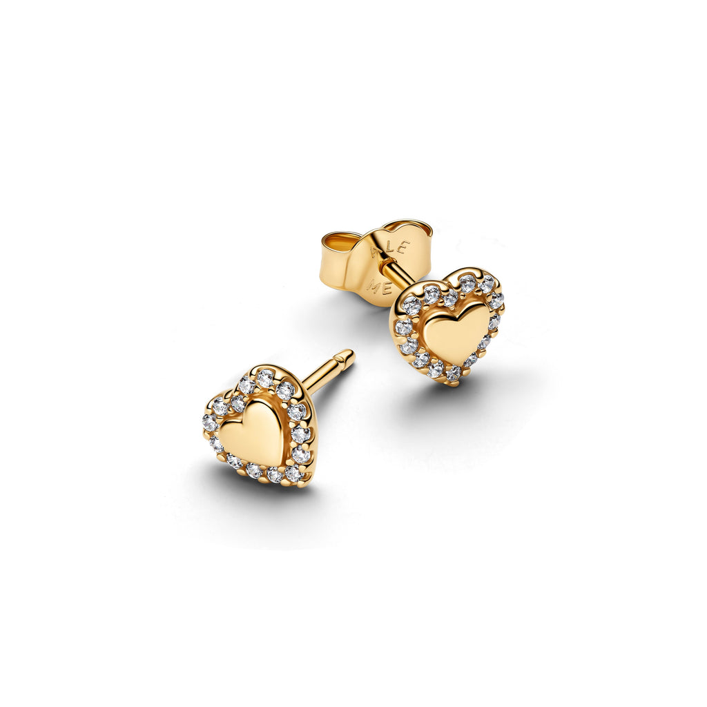 PANDORA Heart Halo Stud Earrings 14K Gold Plated Unique Metal Blend Statement Ring Jewelry Gift