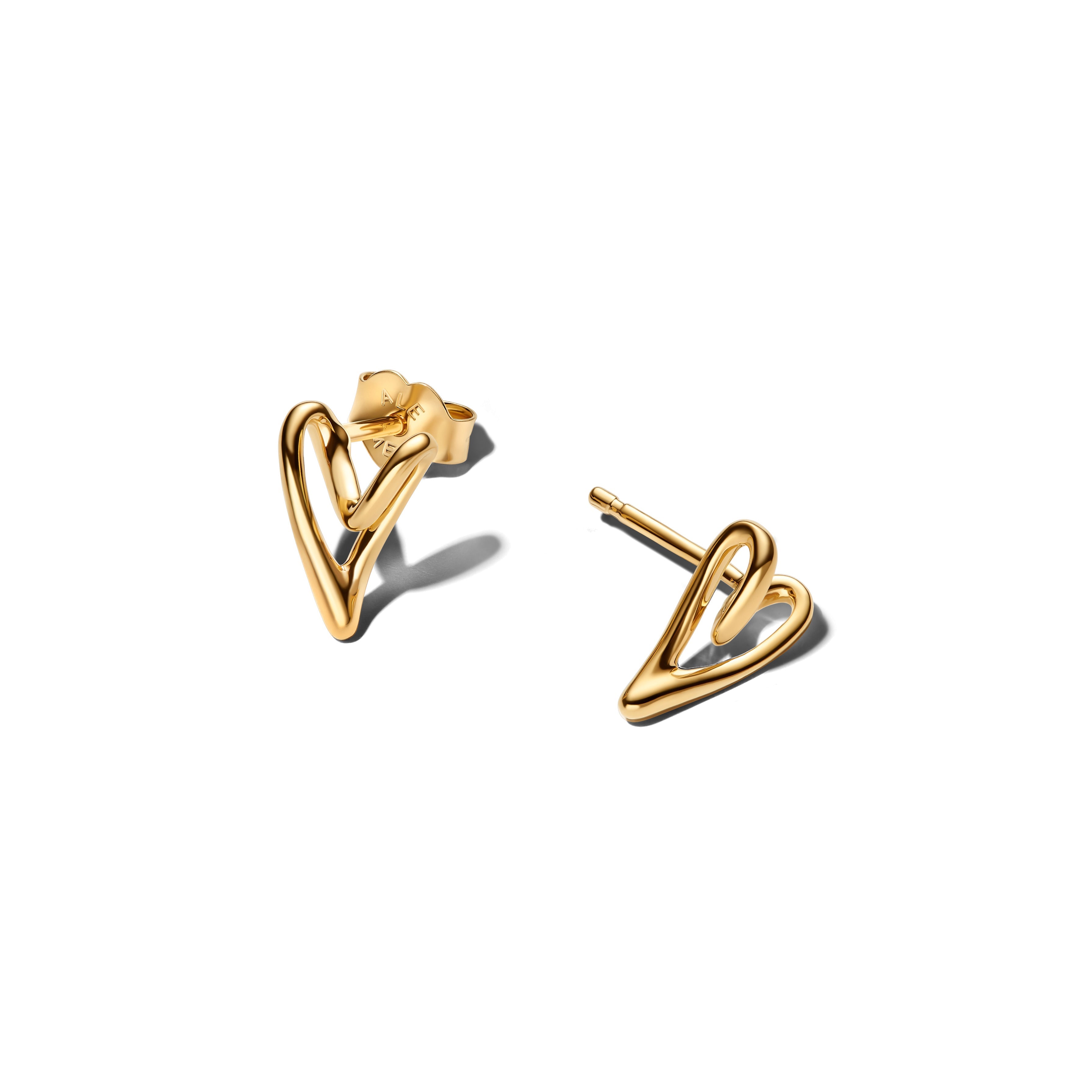 PANDORA Organically Shaped Heart Stud Earrings 14K Gold Plated Unique Metal Blend Statement Ring Jewelry Gift