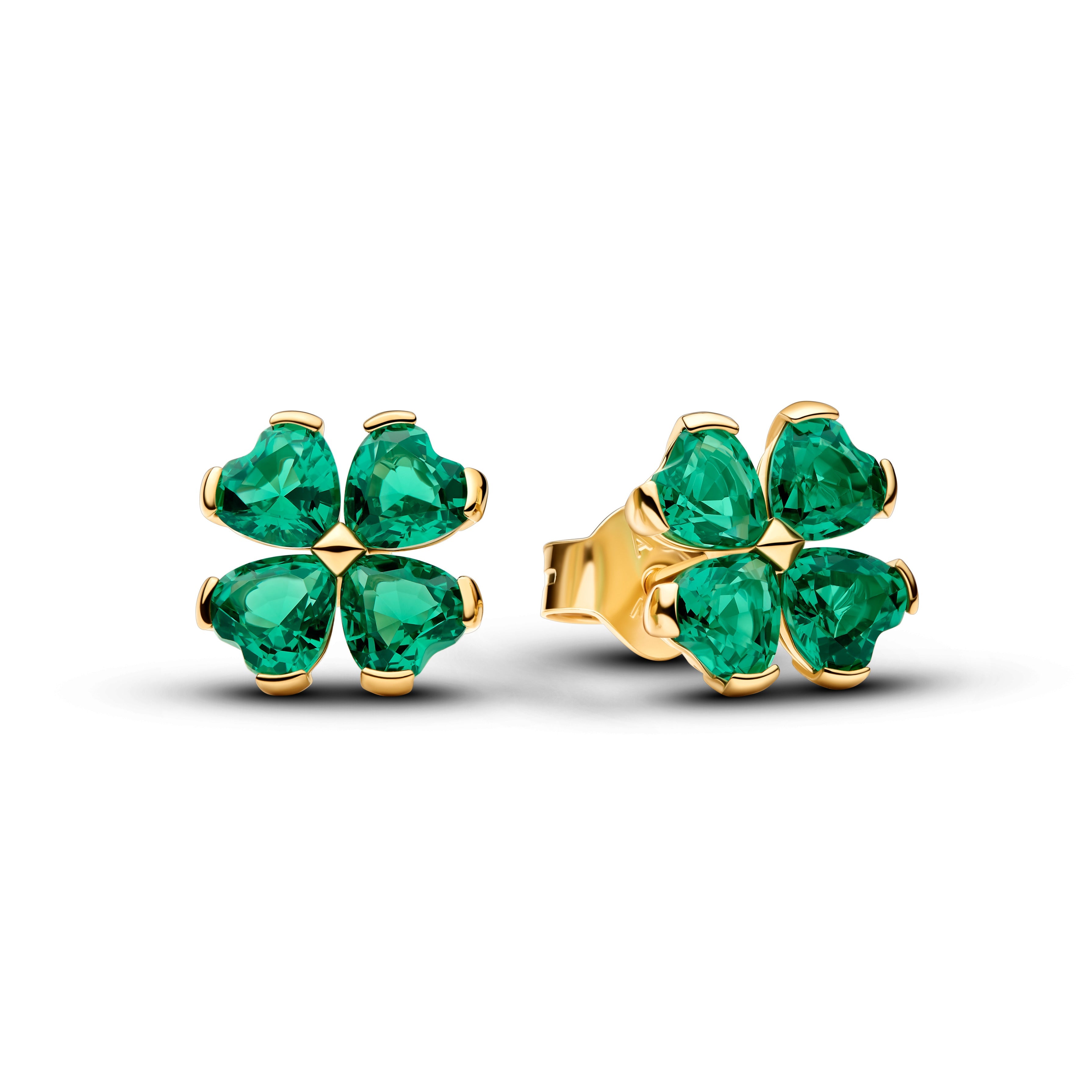 PANDORA Green Lucky Clover Stud Earrings 14K Gold Plated Unique Metal Blend Four Leaf Clover Statement Ring Jewelry Gift