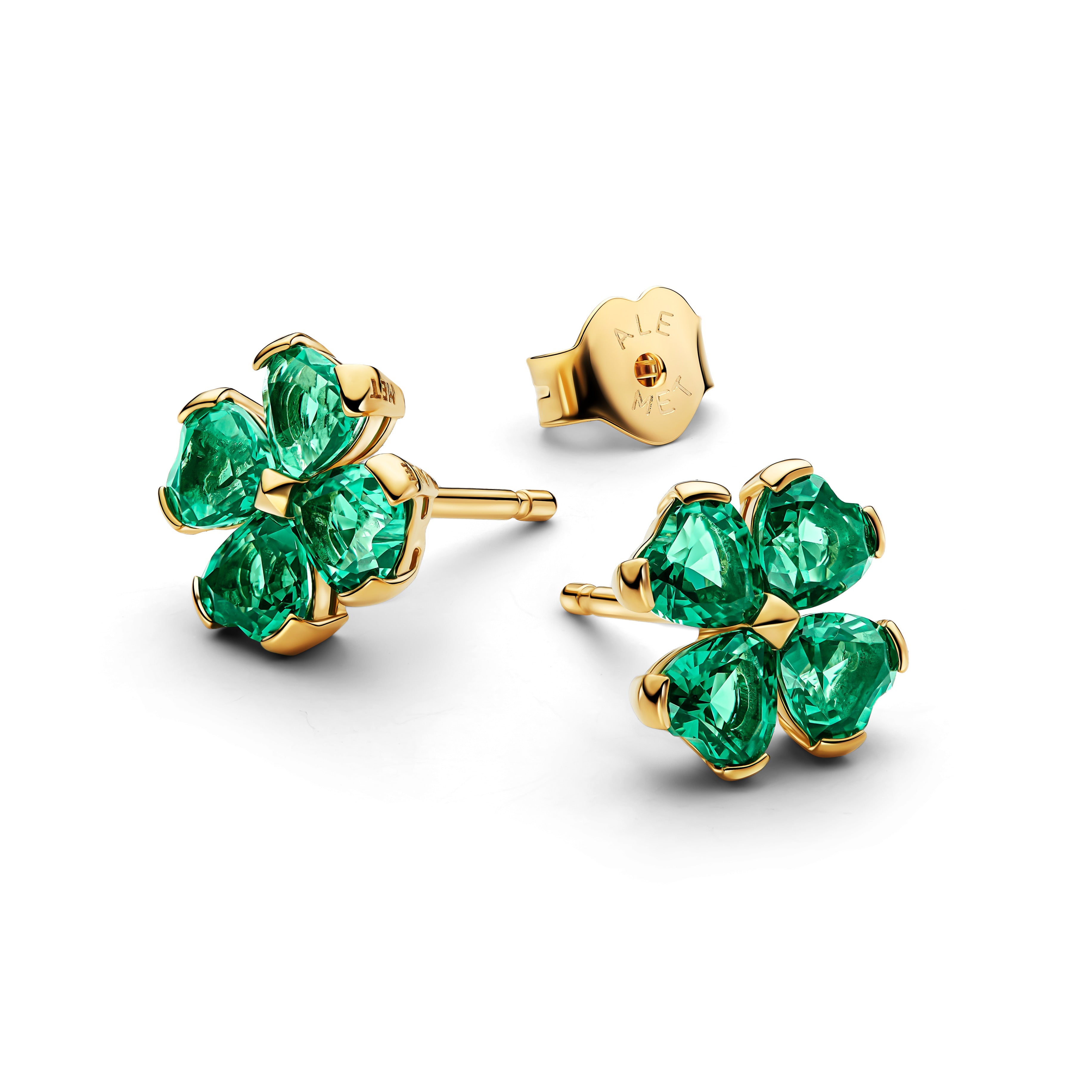 PANDORA Green Lucky Clover Stud Earrings 14K Gold Plated Unique Metal Blend Four Leaf Clover Statement Ring Jewelry Gift