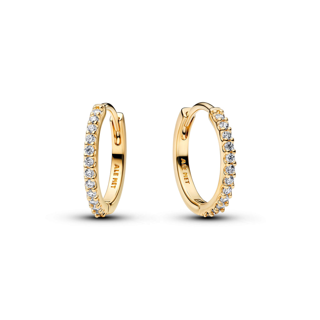 PANDORA Sparkling Mini Hoop Earrings 14K Gold Plated Unique Metal Blend Summer Statement Ring Jewelry Gift