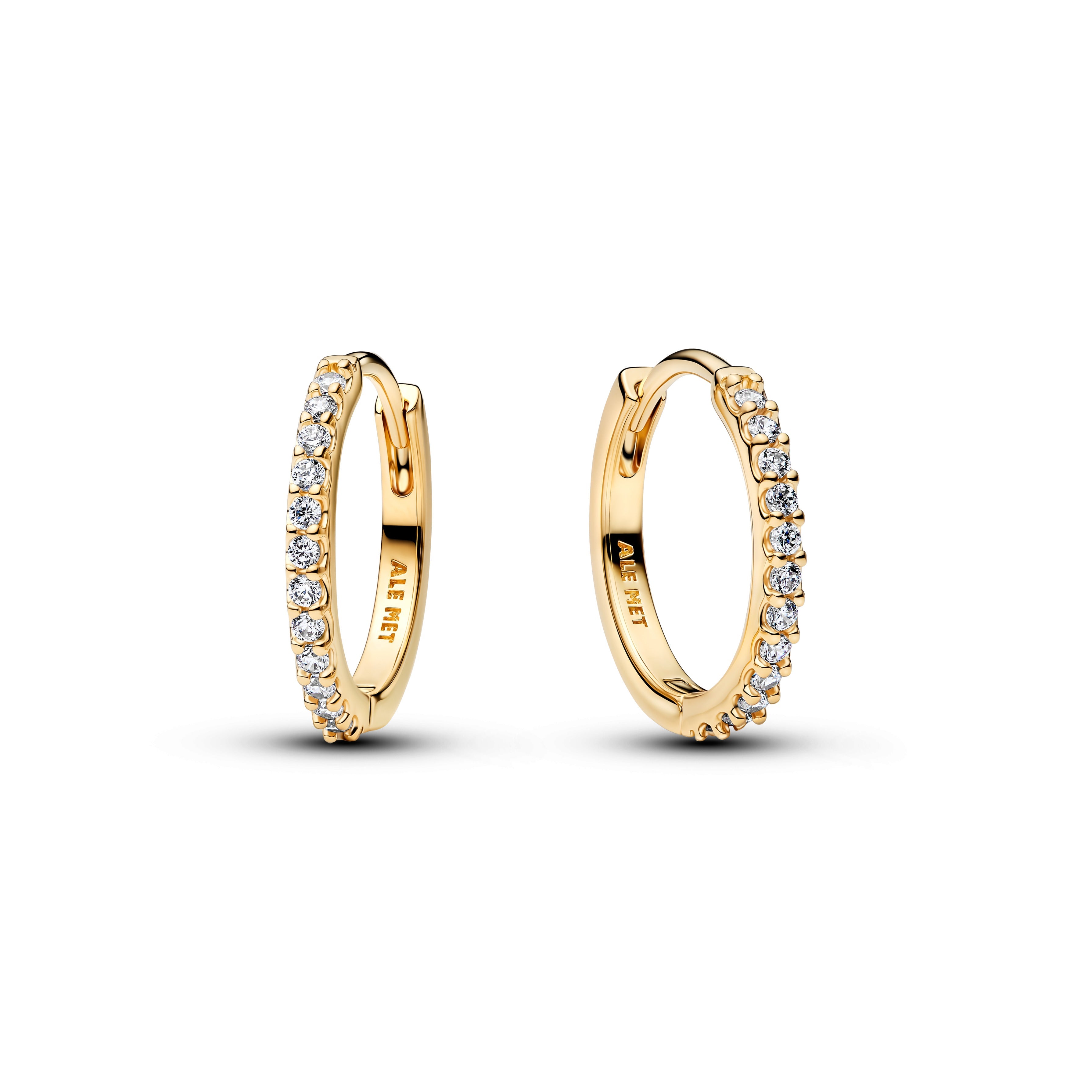 PANDORA Sparkling Mini Hoop Earrings 14K Gold Plated Unique Metal Blend Summer Statement Ring Jewelry Gift