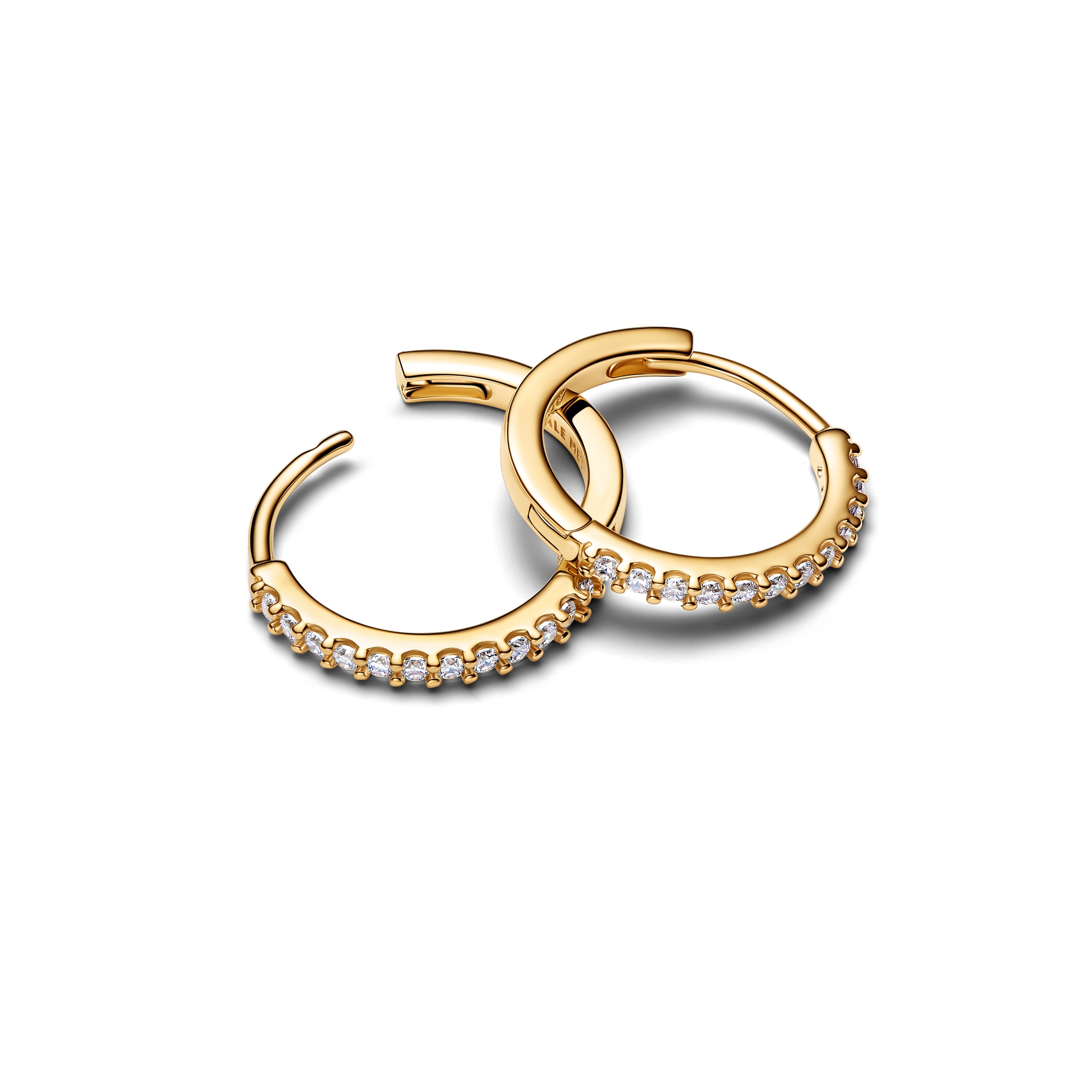 PANDORA Sparkling Mini Hoop Earrings 14K Gold Plated Unique Metal Blend Summer Statement Ring Jewelry Gift