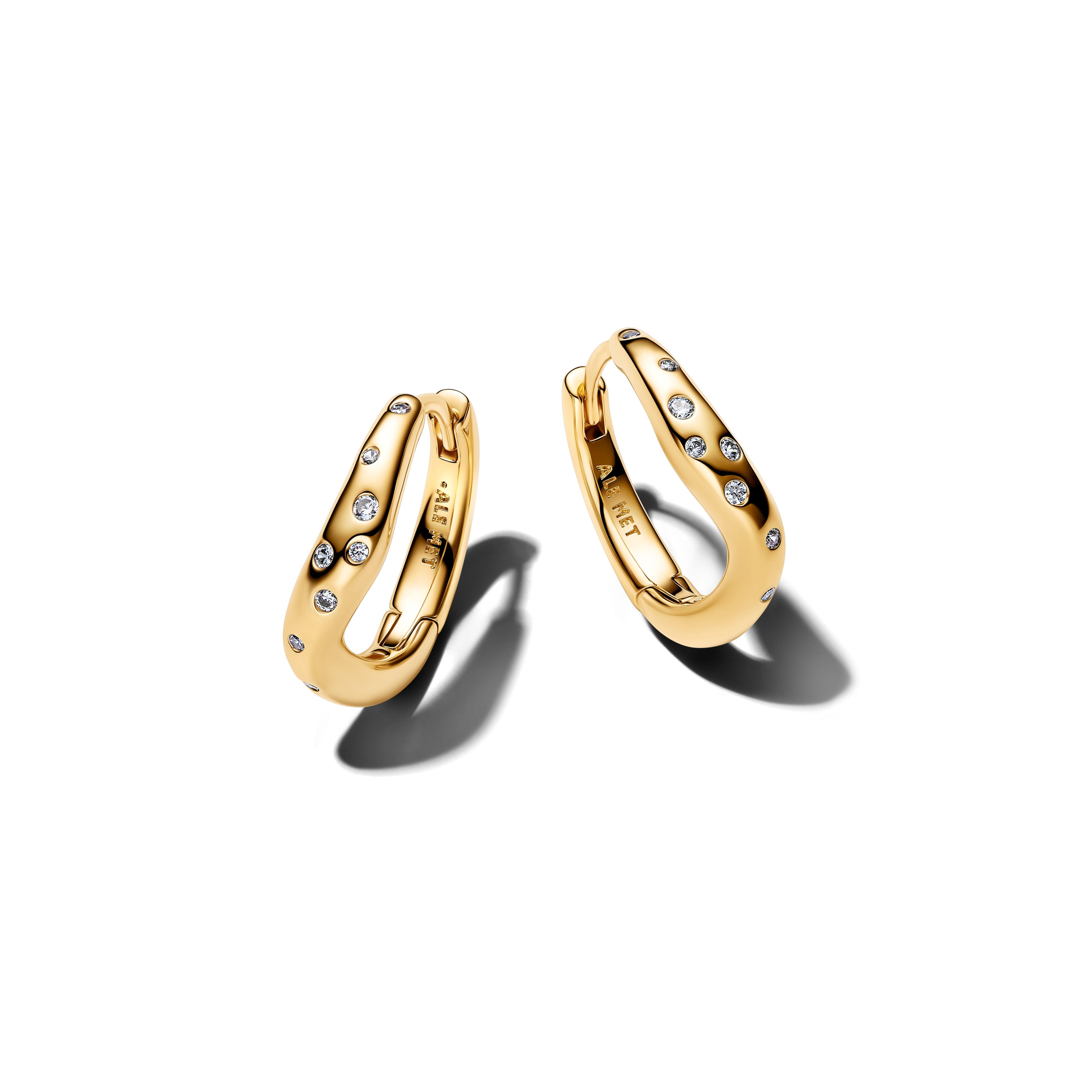 PANDORA Organically Shaped Stone-Set Hoop Earrings 14K Gold Plated Unique Metal Blend Summer Statement Ring Jewelry Gift