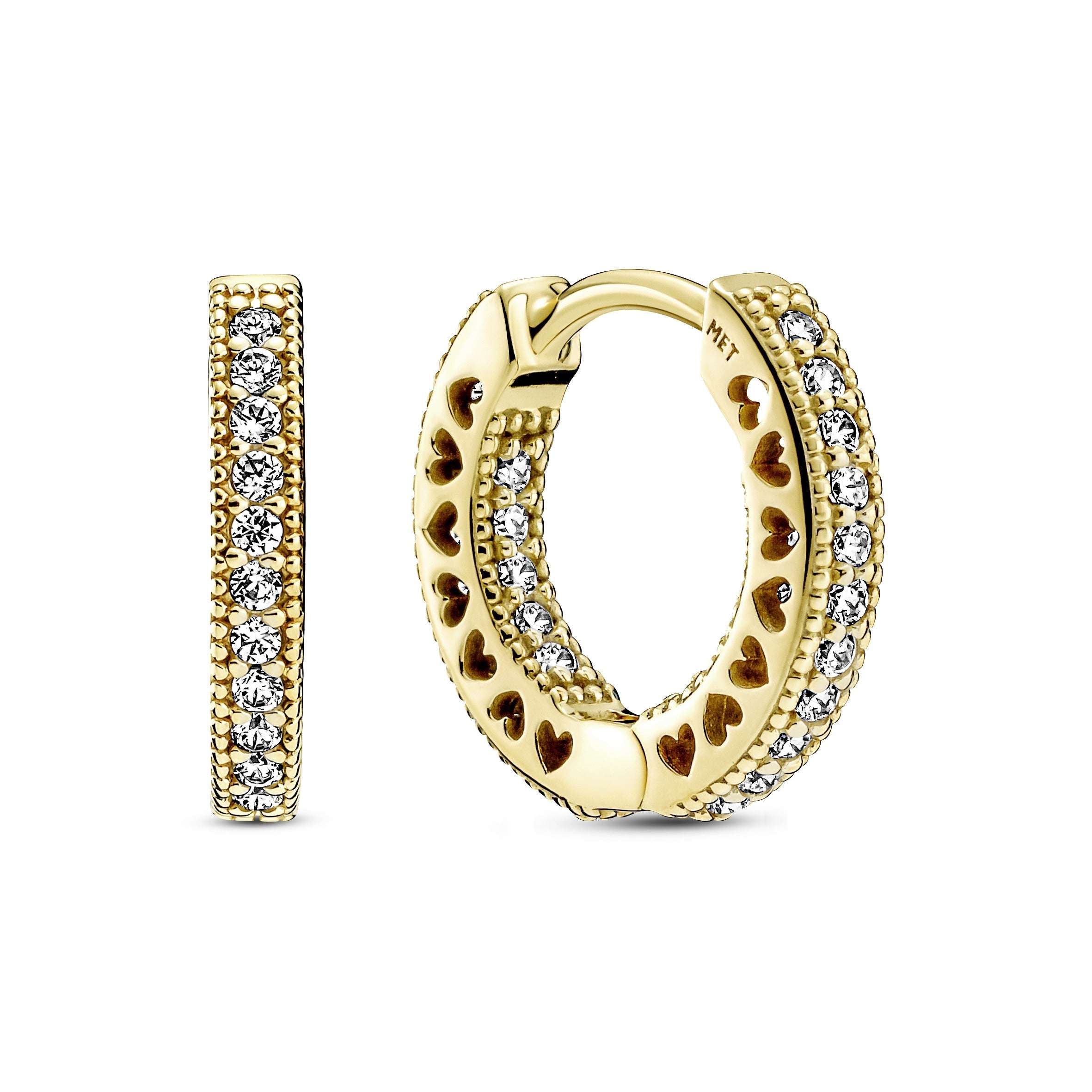 PANDORA Pavé Heart Hoop Earrings 14K Gold Plated Unique Metal Blend Statement Ring Jewelry Gift