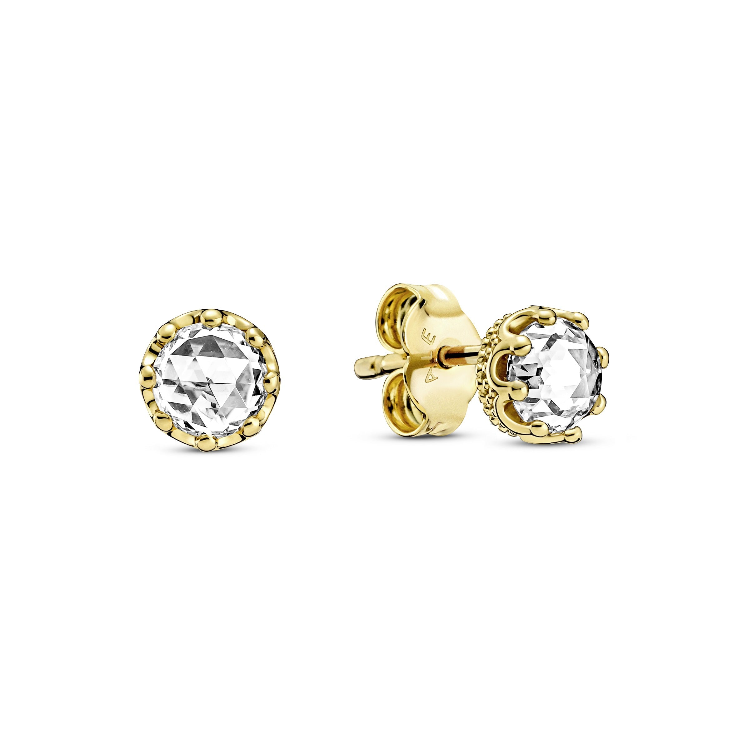 PANDORA Clear Sparkling Crown Stud Earrings 14K Gold Plated Unique Metal Blend Statement Ring Jewelry Gift
