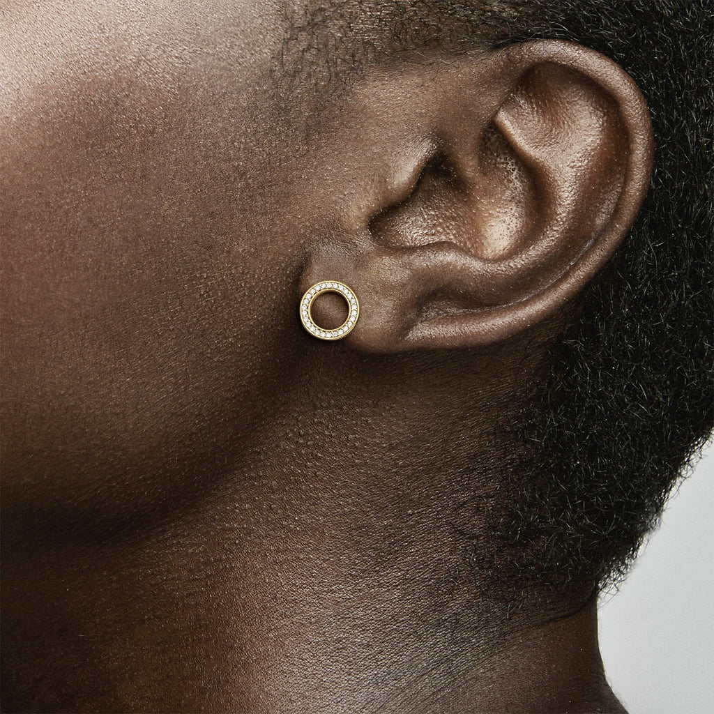 PANDORA Sparkling Circle Stud Earrings 14K Gold Plated Unique Metal Blend Statement Ring Jewelry Gift