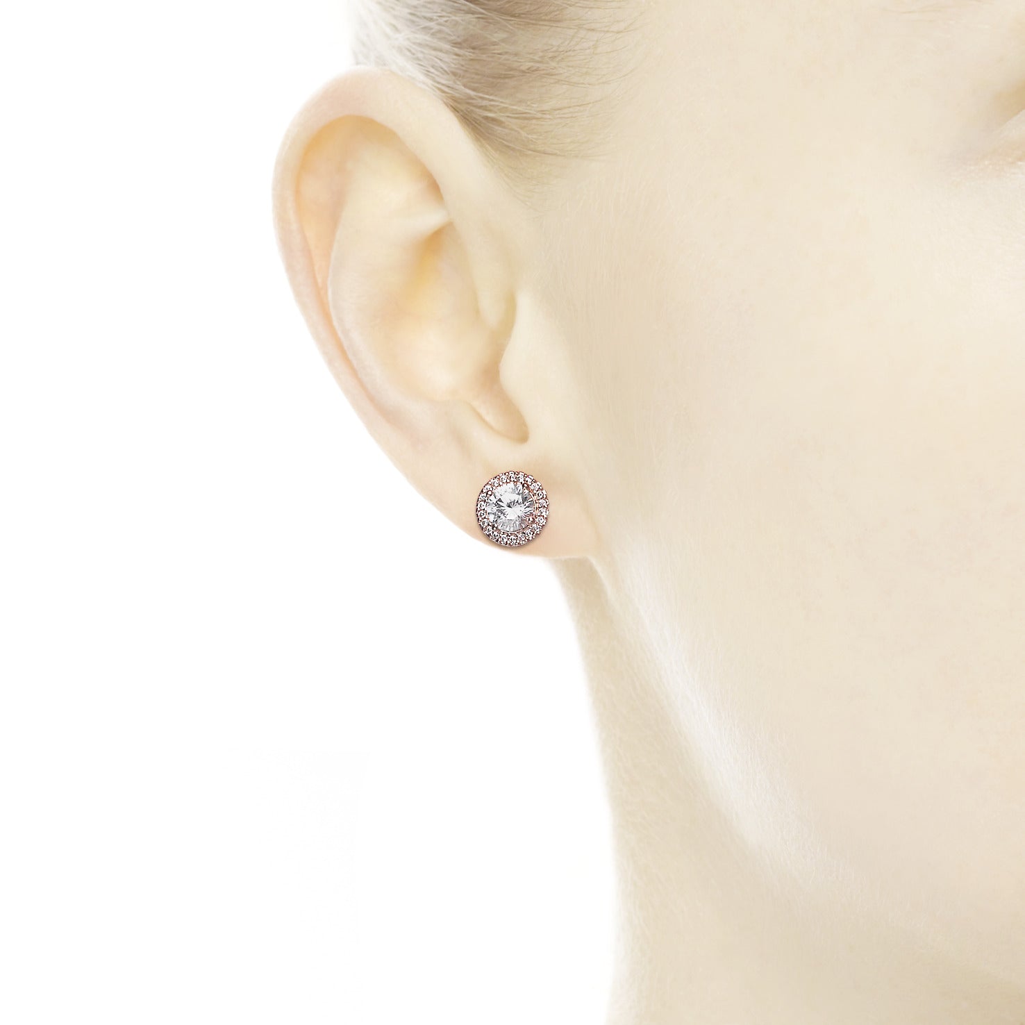 PANDORA Round Sparkle Halo Stud Earrings 14K Rose Gold Plated Unique Metal Blend Weddings Statement Ring Jewelry Gift
