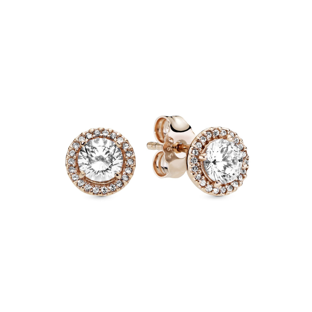 PANDORA Round Sparkle Halo Stud Earrings 14K Rose Gold Plated Unique Metal Blend Weddings Statement Ring Jewelry Gift