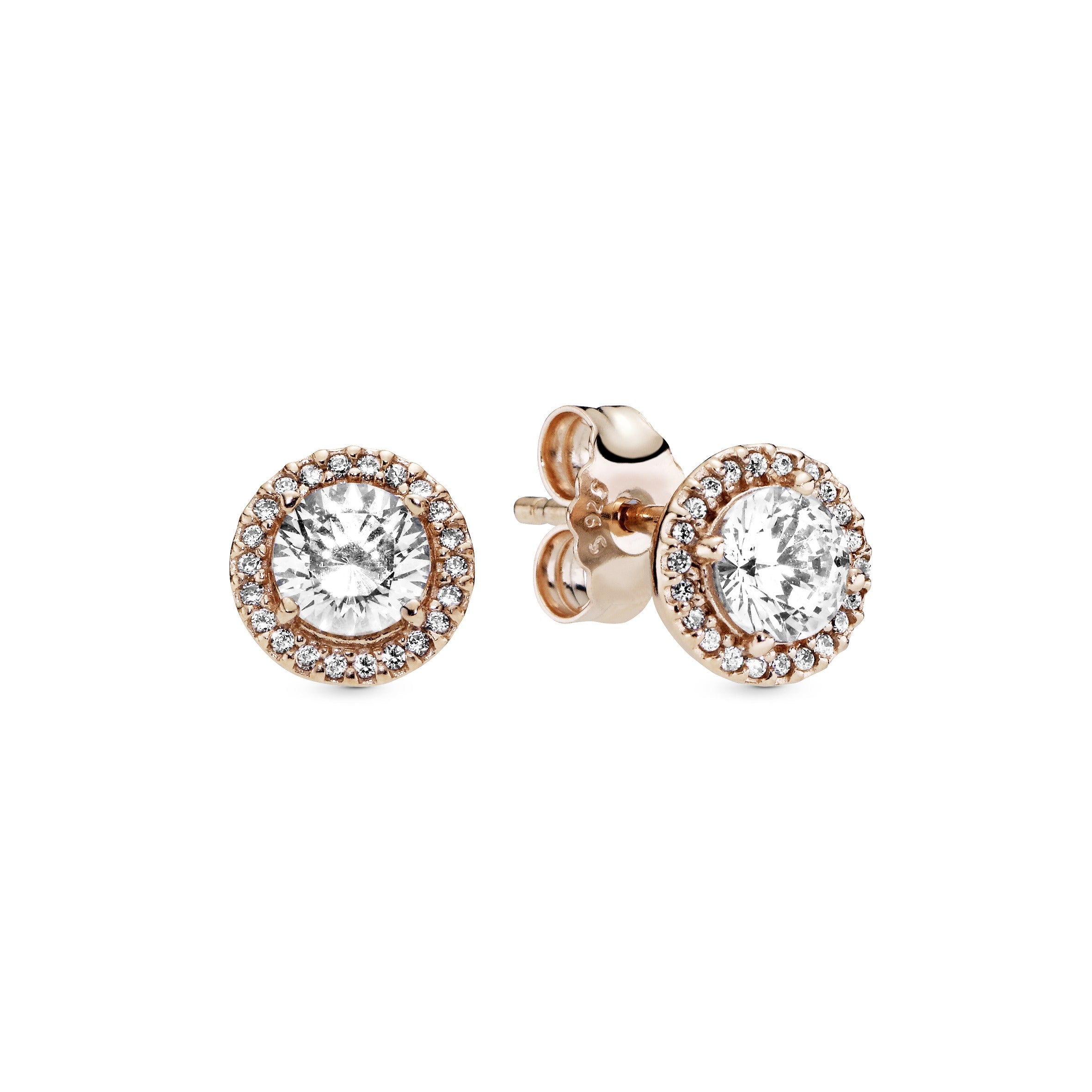 PANDORA Round Sparkle Halo Stud Earrings 14K Rose Gold Plated Unique Metal Blend Weddings Statement Ring Jewelry Gift