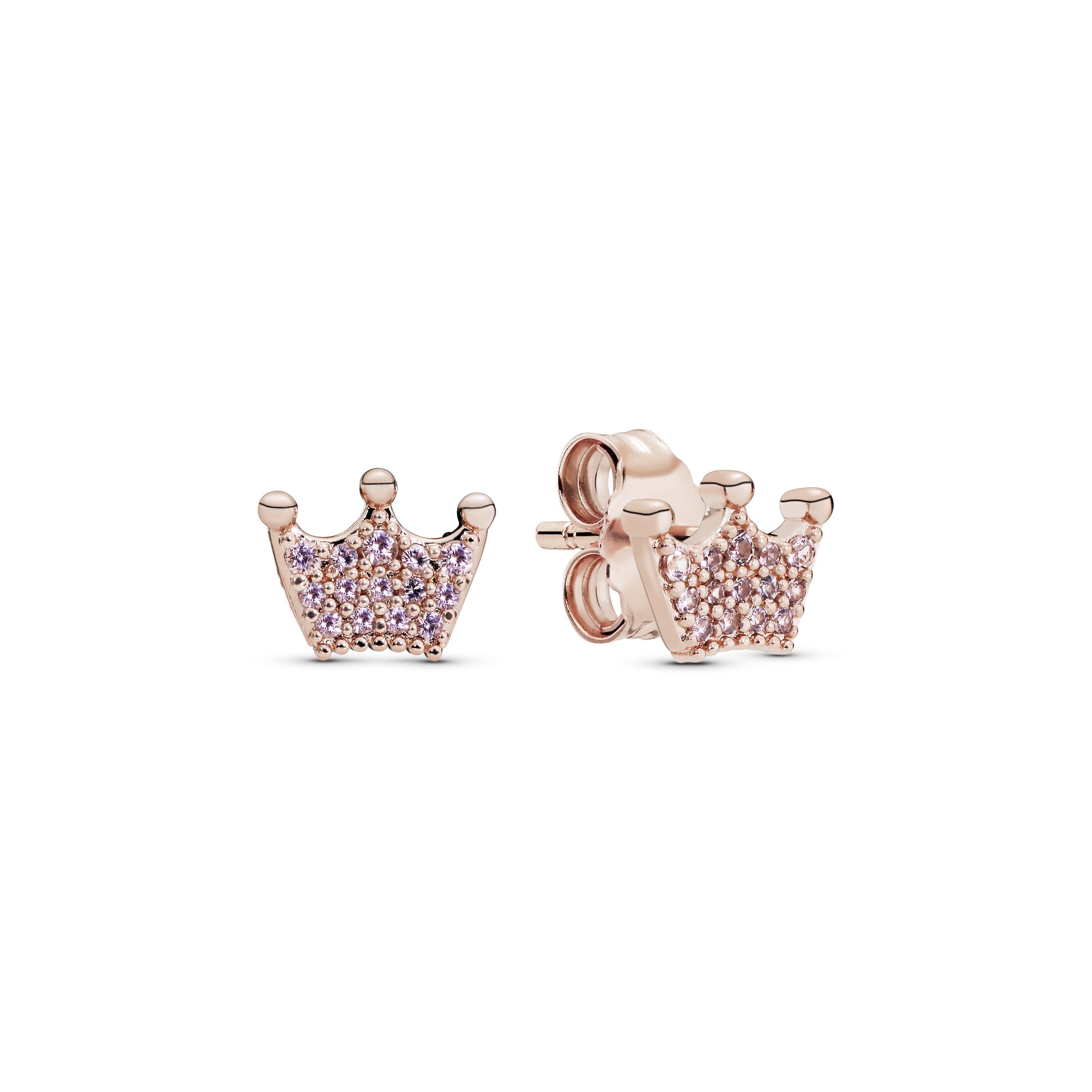 PANDORA Pink Crown Stud Earrings 14K Rose Gold Plated Unique Metal Blend Statement Ring Jewelry Gift