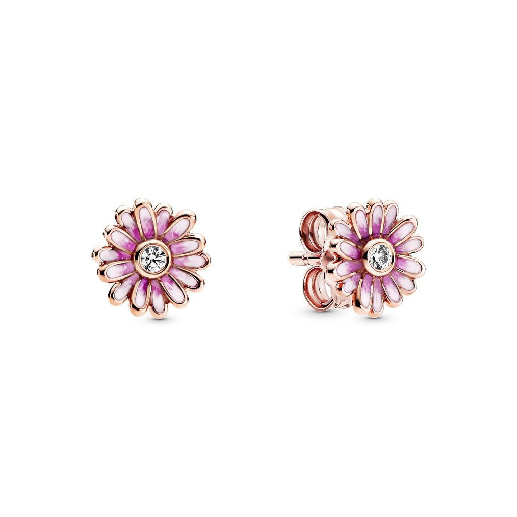 PANDORA Pink Daisy Flower Stud Earrings 14K Rose Gold Plated Unique Metal Blend Floral Statement Ring Jewelry Gift
