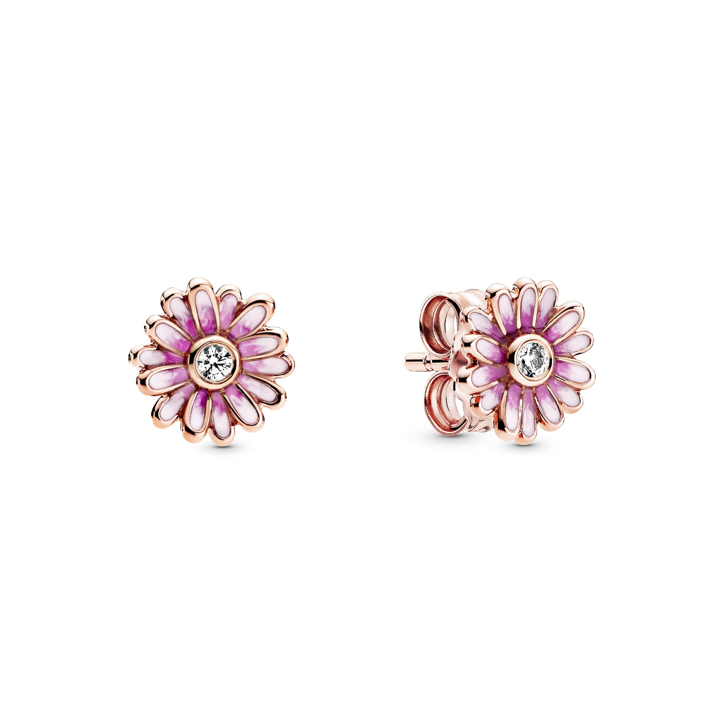 PANDORA Pink Daisy Flower Stud Earrings 14K Rose Gold Plated Unique Metal Blend Floral Statement Ring Jewelry Gift