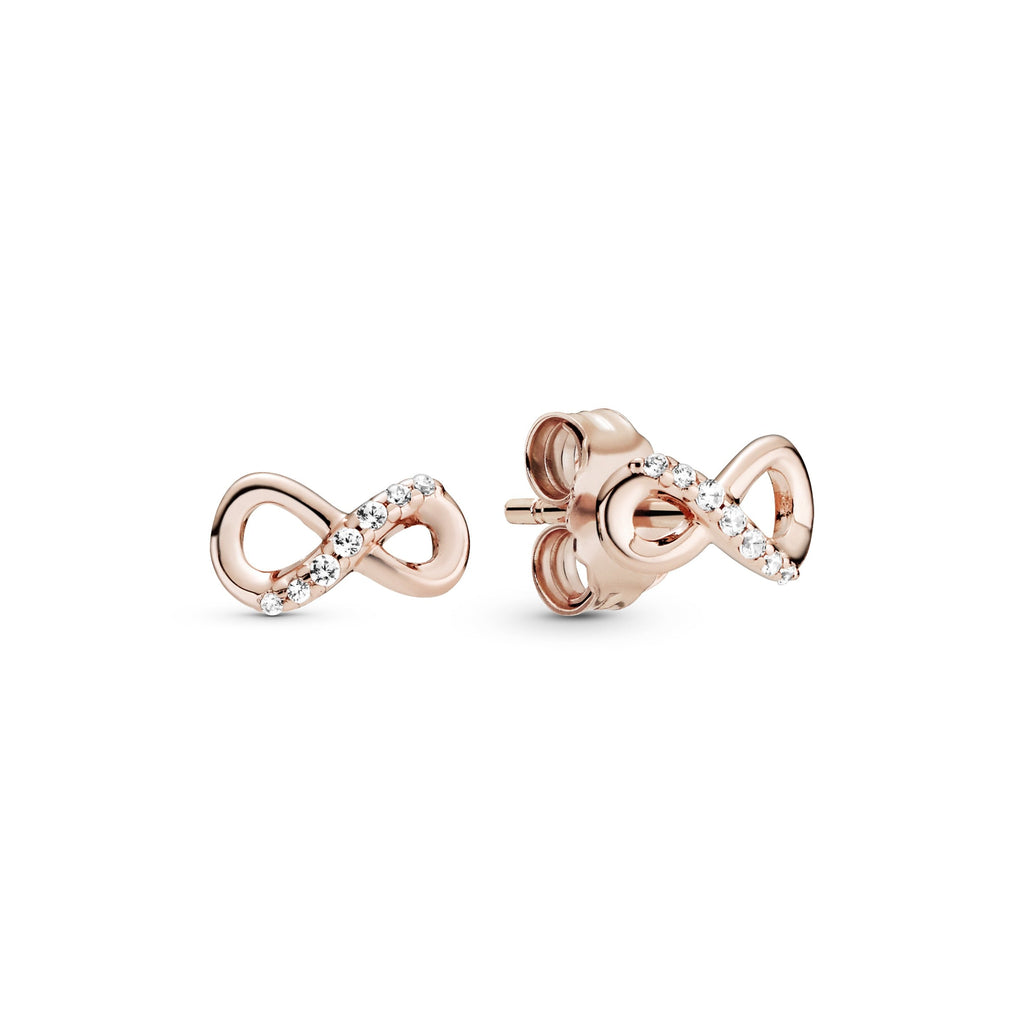 PANDORA Sparkling Infinity Stud Earrings 14K Rose Gold Plated Unique Metal Blend Statement Ring Jewelry Gift
