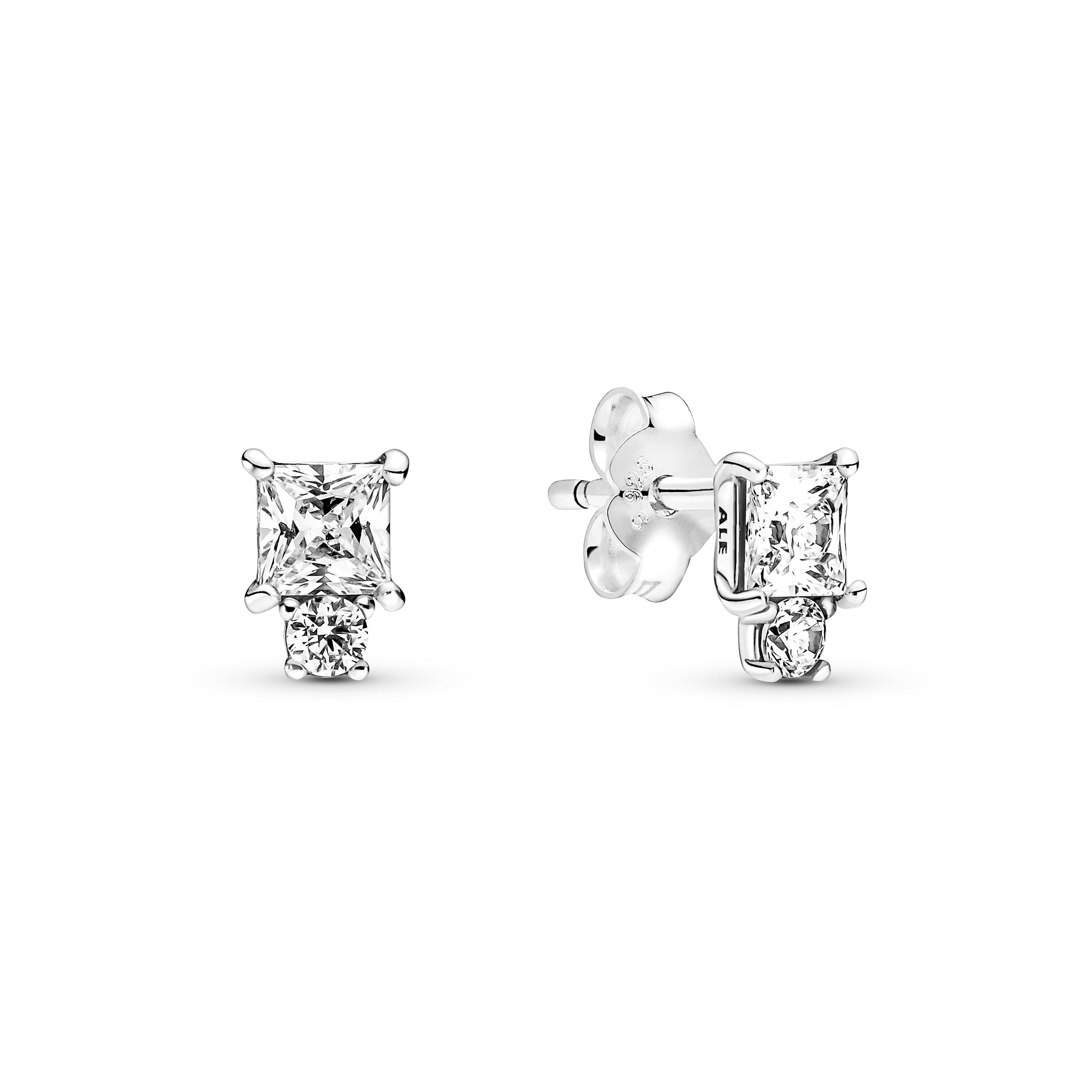 PANDORA Sparkling Round And Square Earrings Cubic Zirconia Weddings Statement Ring Jewelry Gift