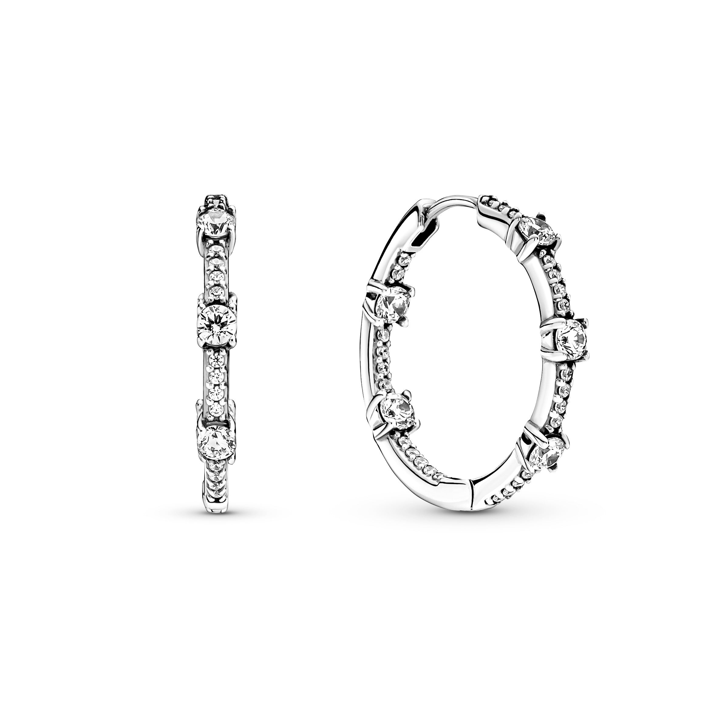 PANDORA Sparkling Pavé Bars Hoop Earrings Cubic Zirconia Weddings Statement Ring Jewelry Gift