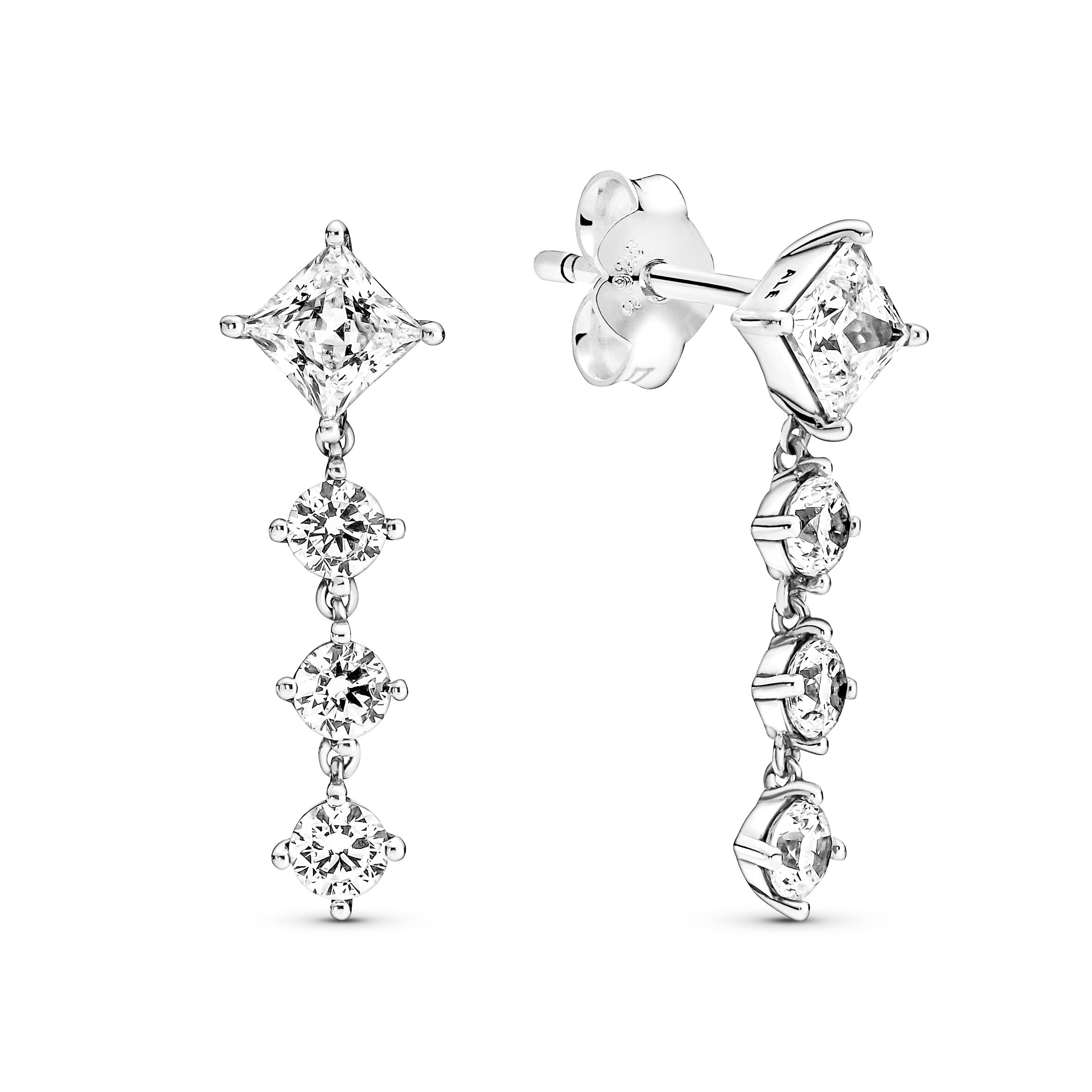 PANDORA Sparkling Round And Square Drop Earrings Cubic Zirconia Weddings Statement Ring Jewelry Gift