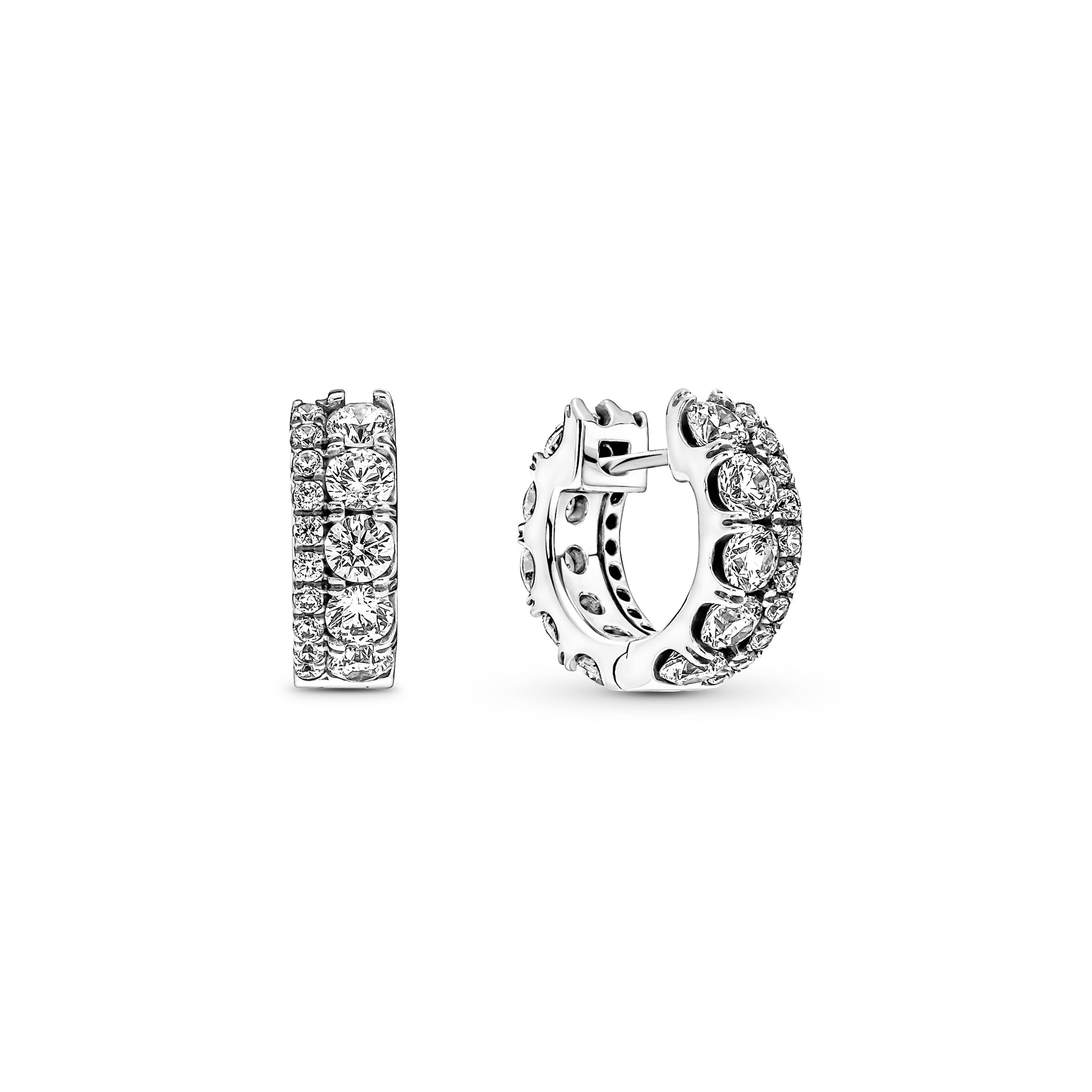 PANDORA Double Band Pavé Hoop Earrings Cubic Zirconia Weddings Statement Ring Jewelry Gift